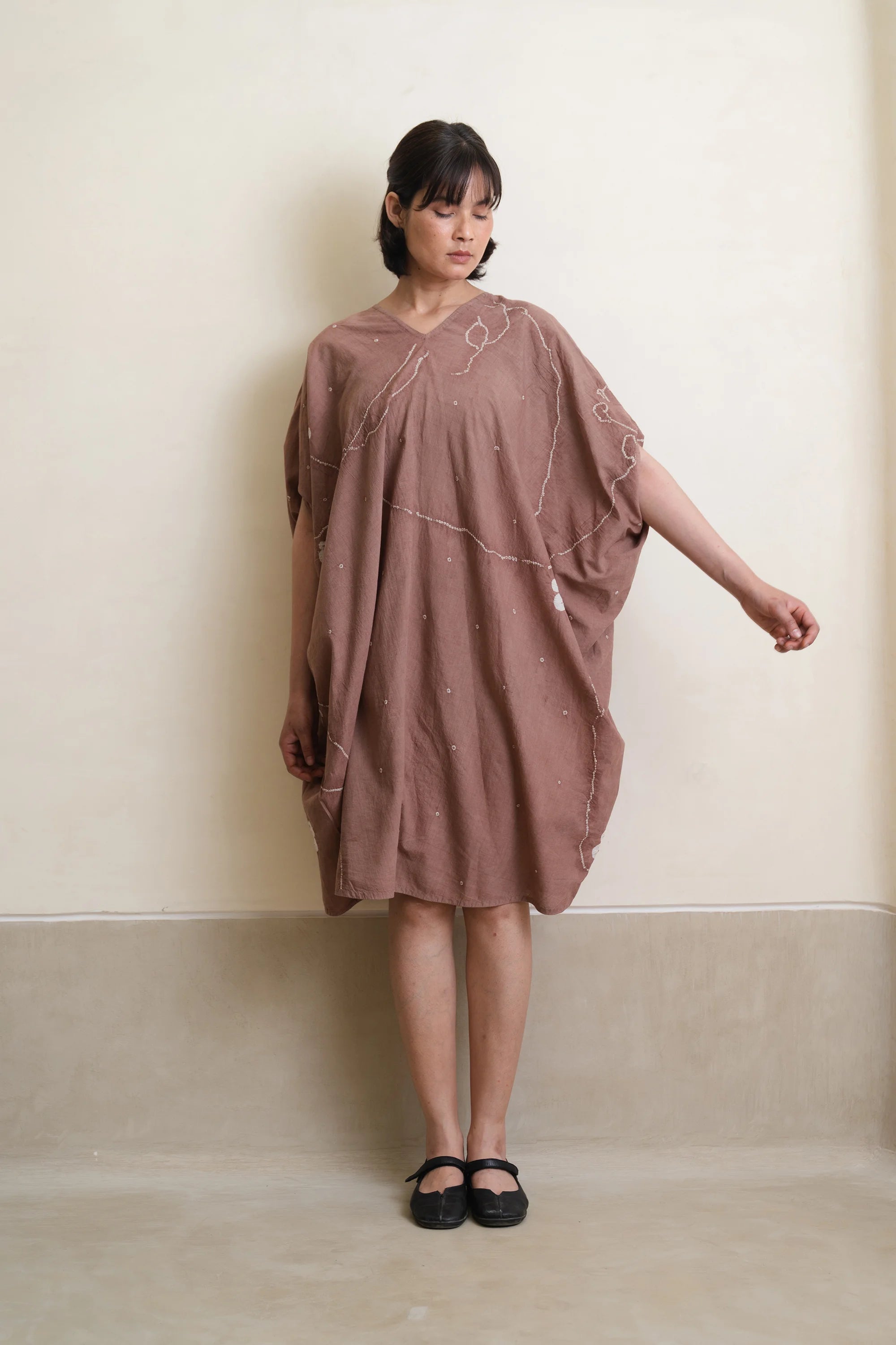 Old Rose Bandhani Drape Dress