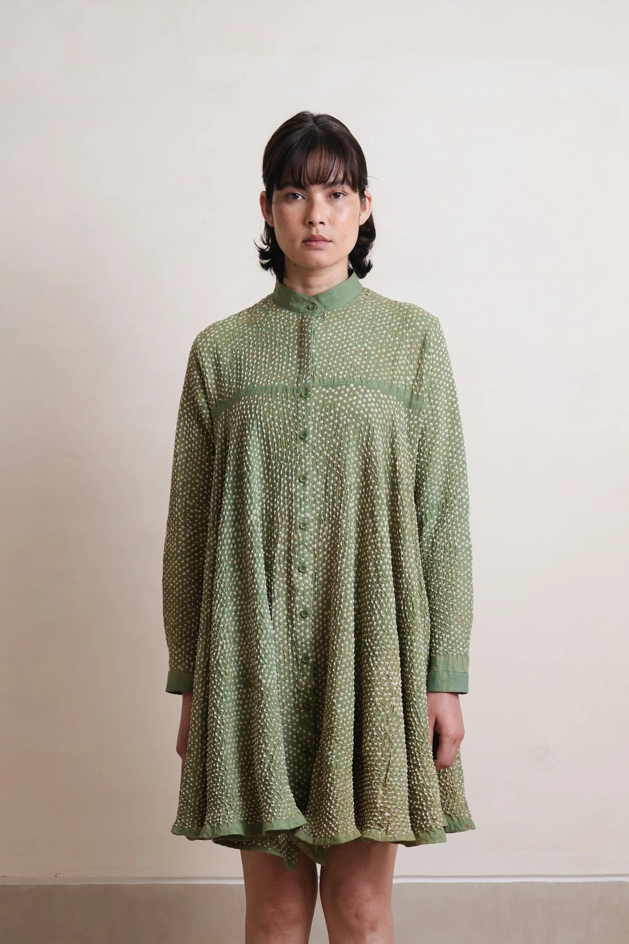 Turf Green Flared Shirt Dress Turf Green Flared Shirt Dress