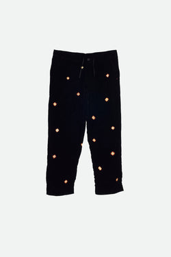 BLACK VELVET PANTS IN MULTI COLOURED BANDHANI