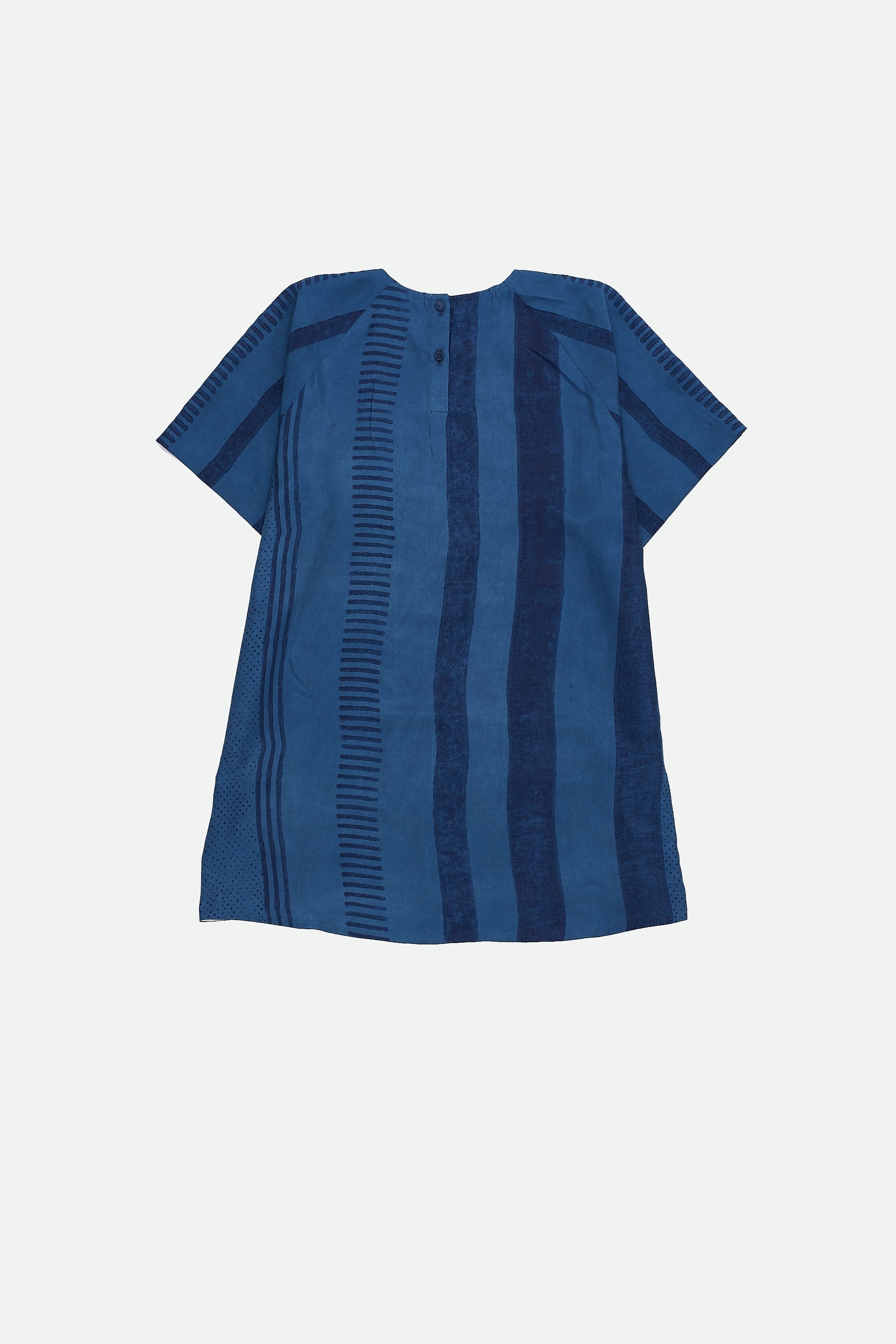 MEDIUM INDIGO SILK BLOCK PRINT WOVEN T-SHIRT