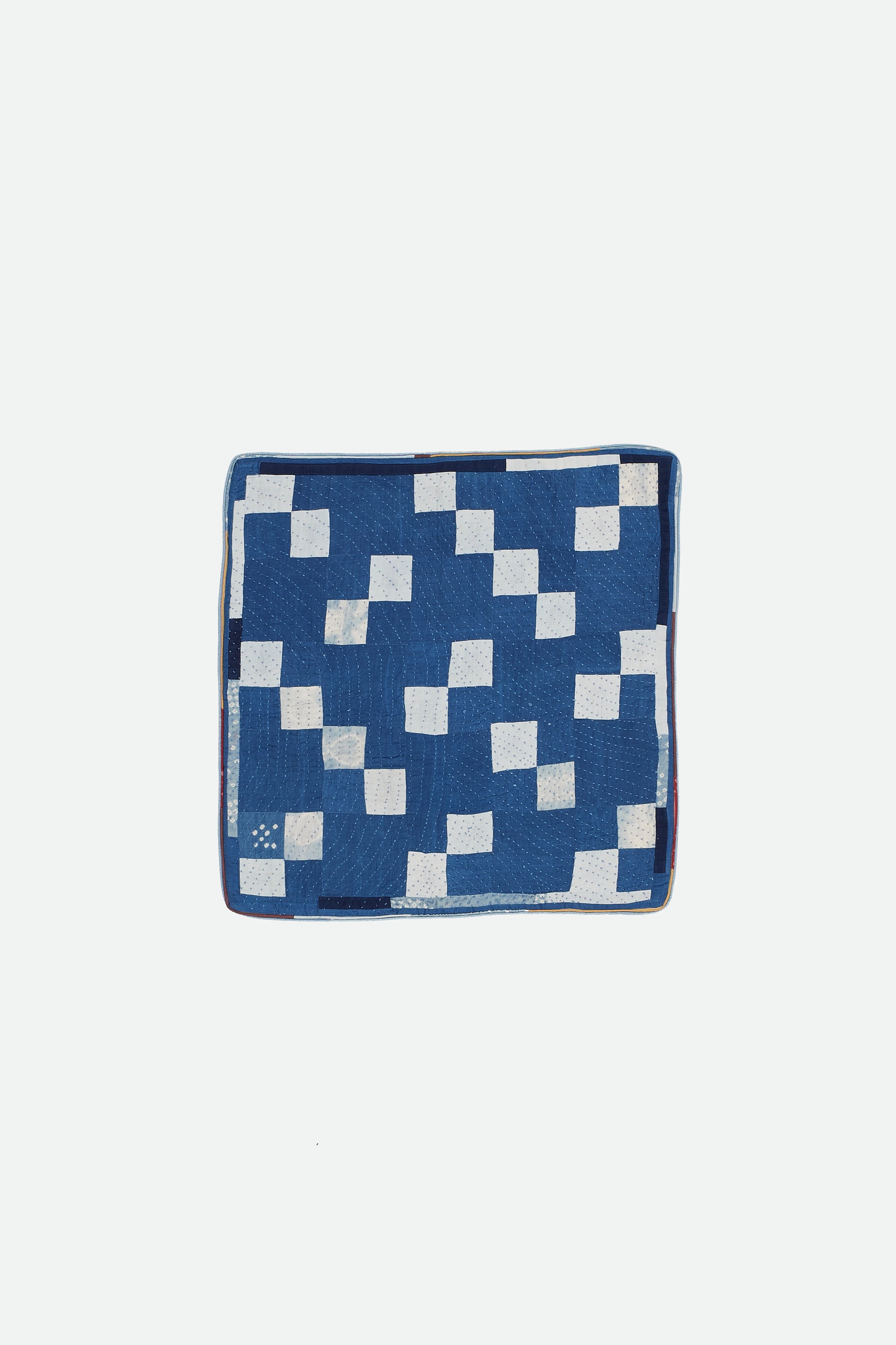 PATCHWORK KANTHA CUSHION COVER IN SHADES OF INDIGO