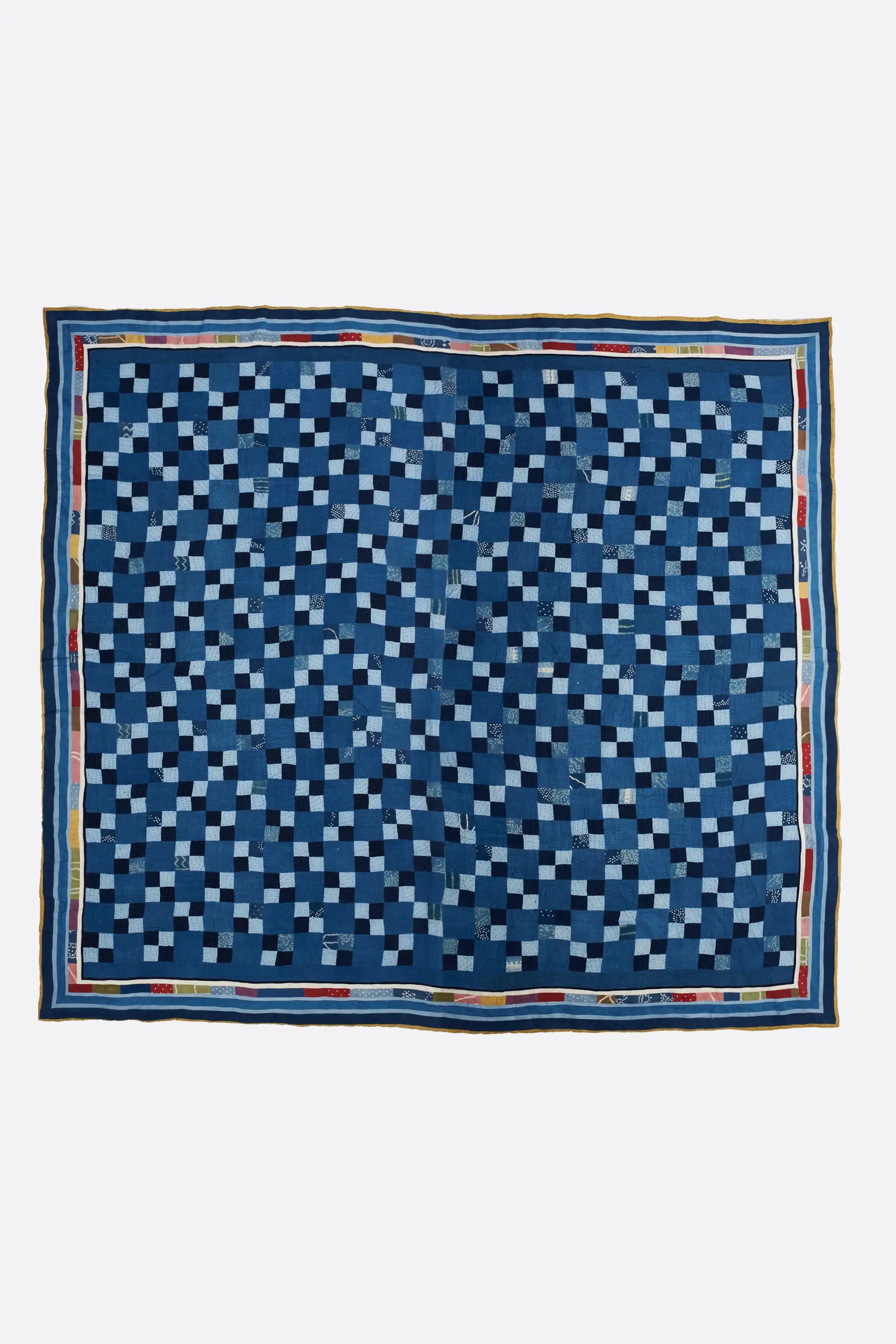 Hand Embroidered Patchwork Quilt in Shades Of Indigo