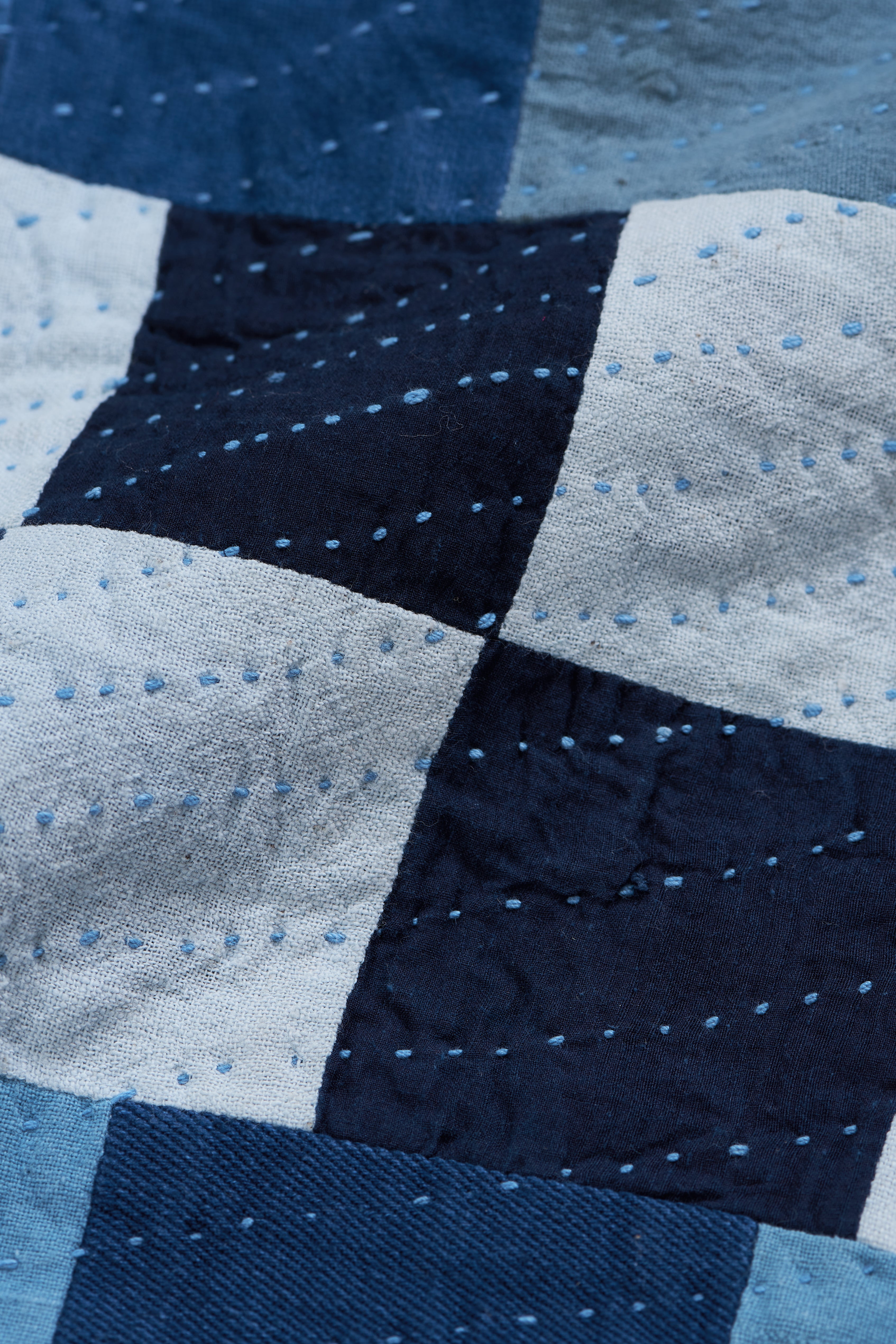 PATCHWORK KANTHA CUSHION COVER IN SHADES OF INDIGO