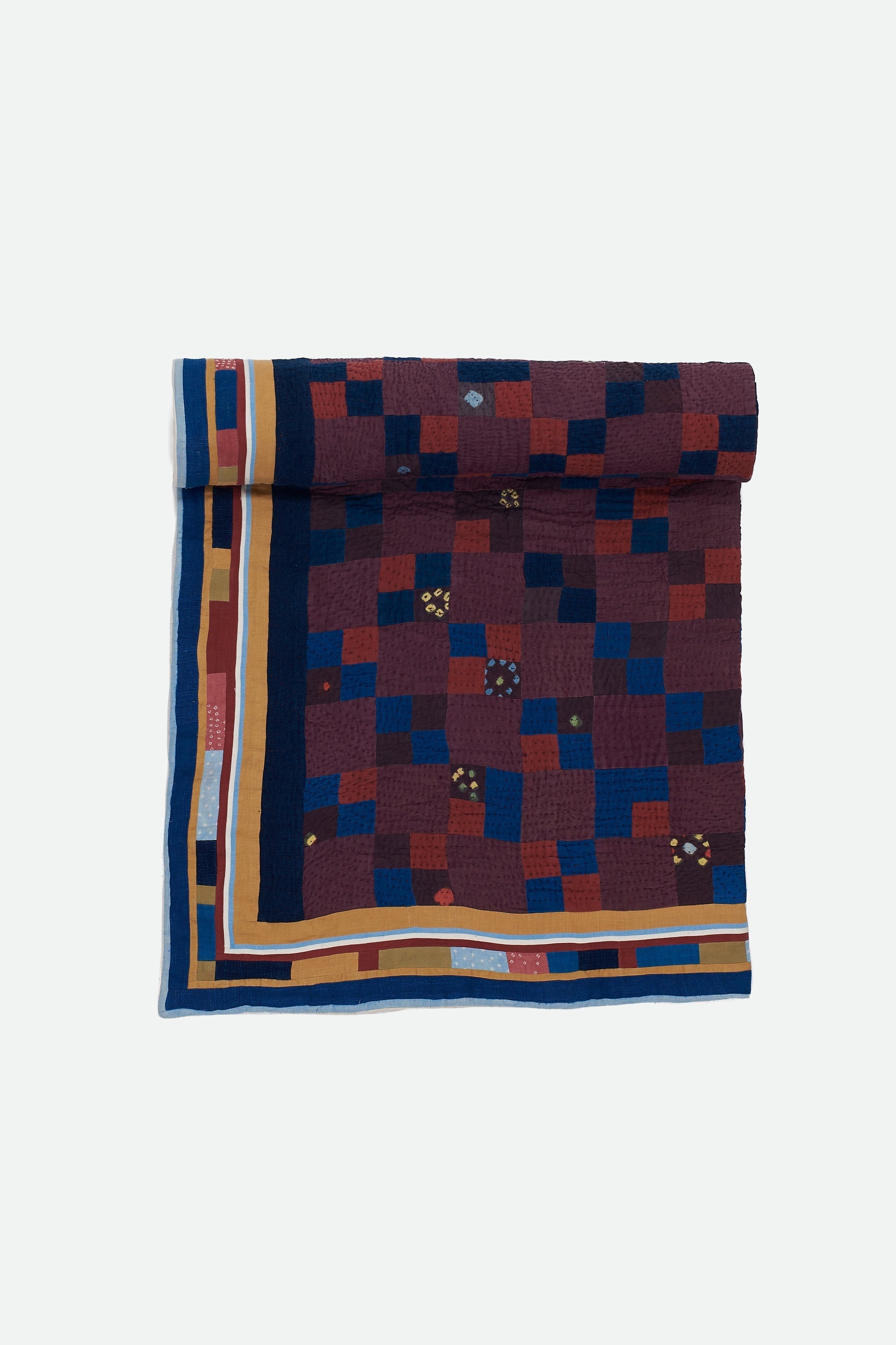 Hand Embroidered Patchwork Quilt in Multicolour