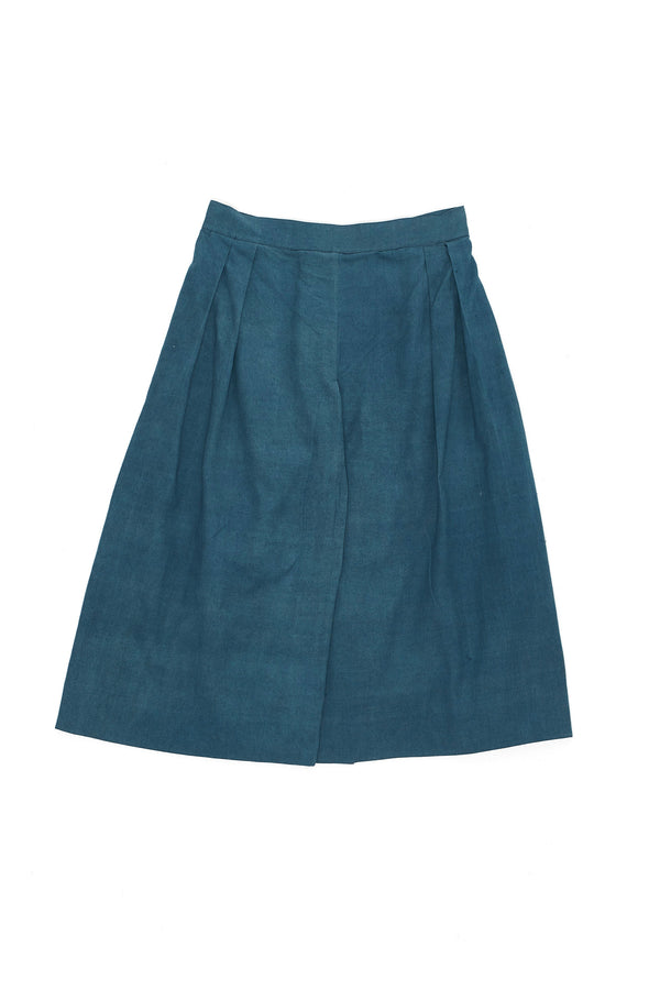 Turquoise Pleated Culottes In Handspun Cotton