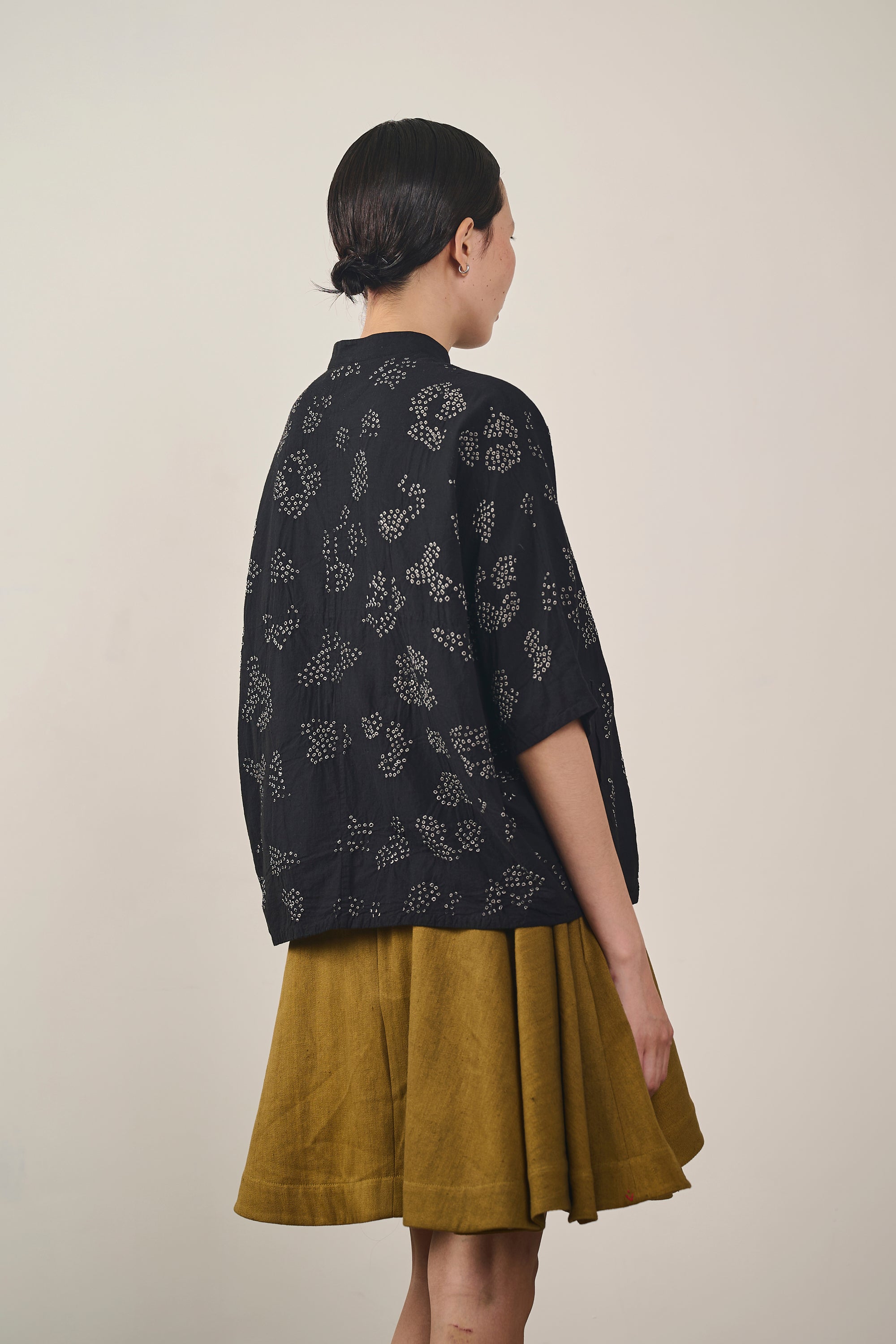 BLACK FINE COTTON BANDHANI SHIRT