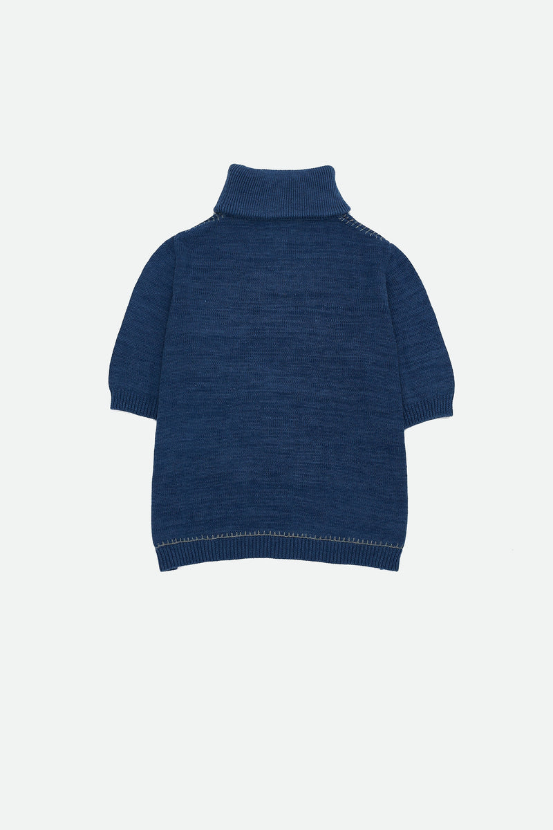 INDIGO EMBROIDERED MERINO & PASHMINA WOOL SWEATER