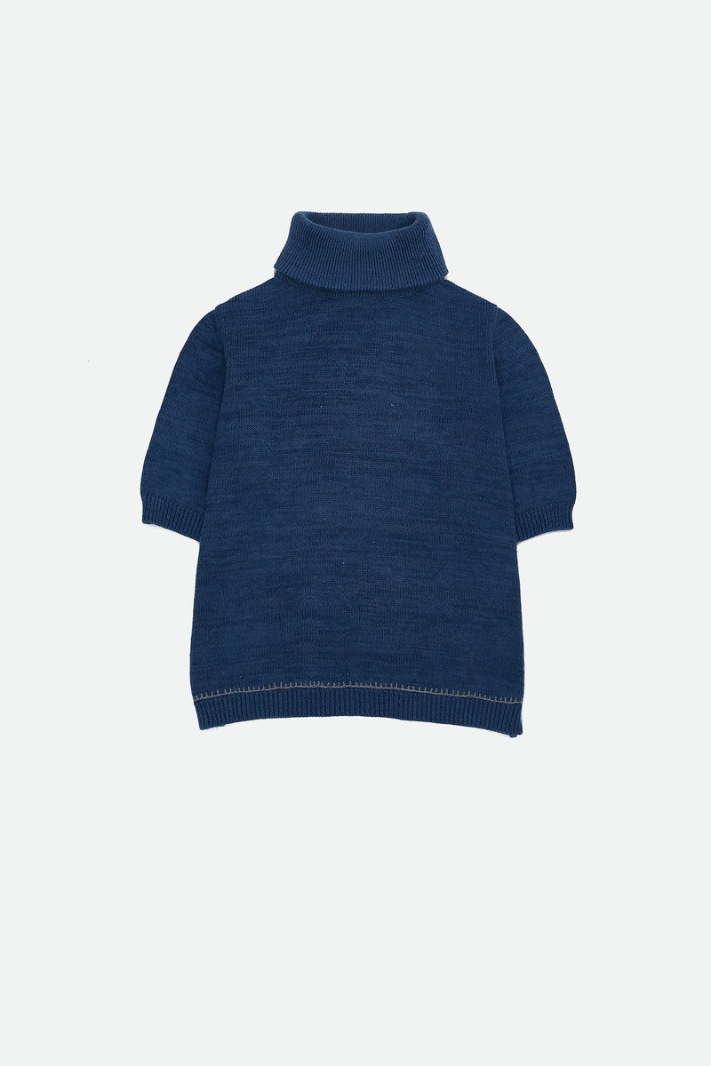 INDIGO EMBROIDERED MERINO & PASHMINA WOOL SWEATER