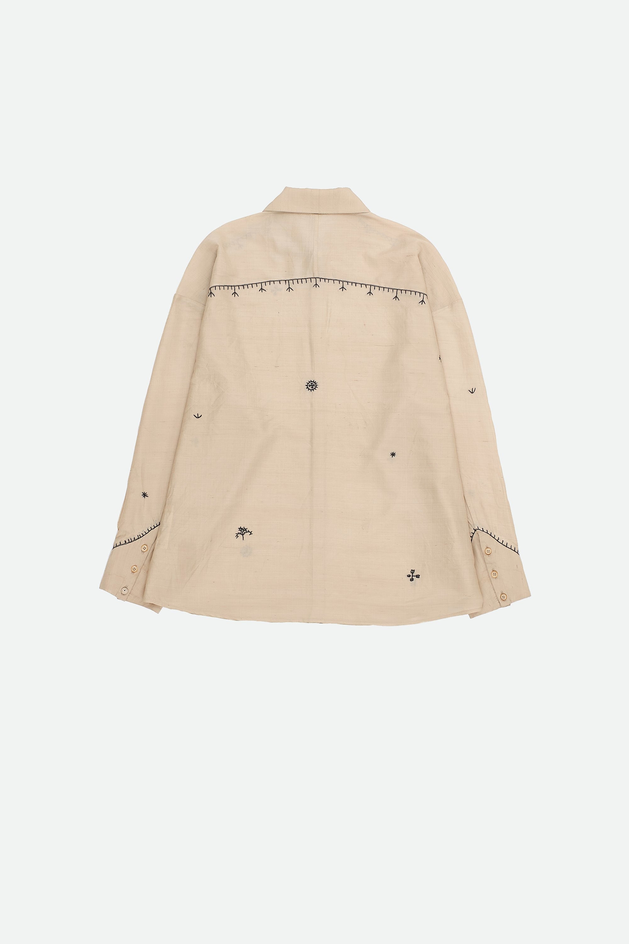 Ecru Cotton & Silk Embroidered Shirt