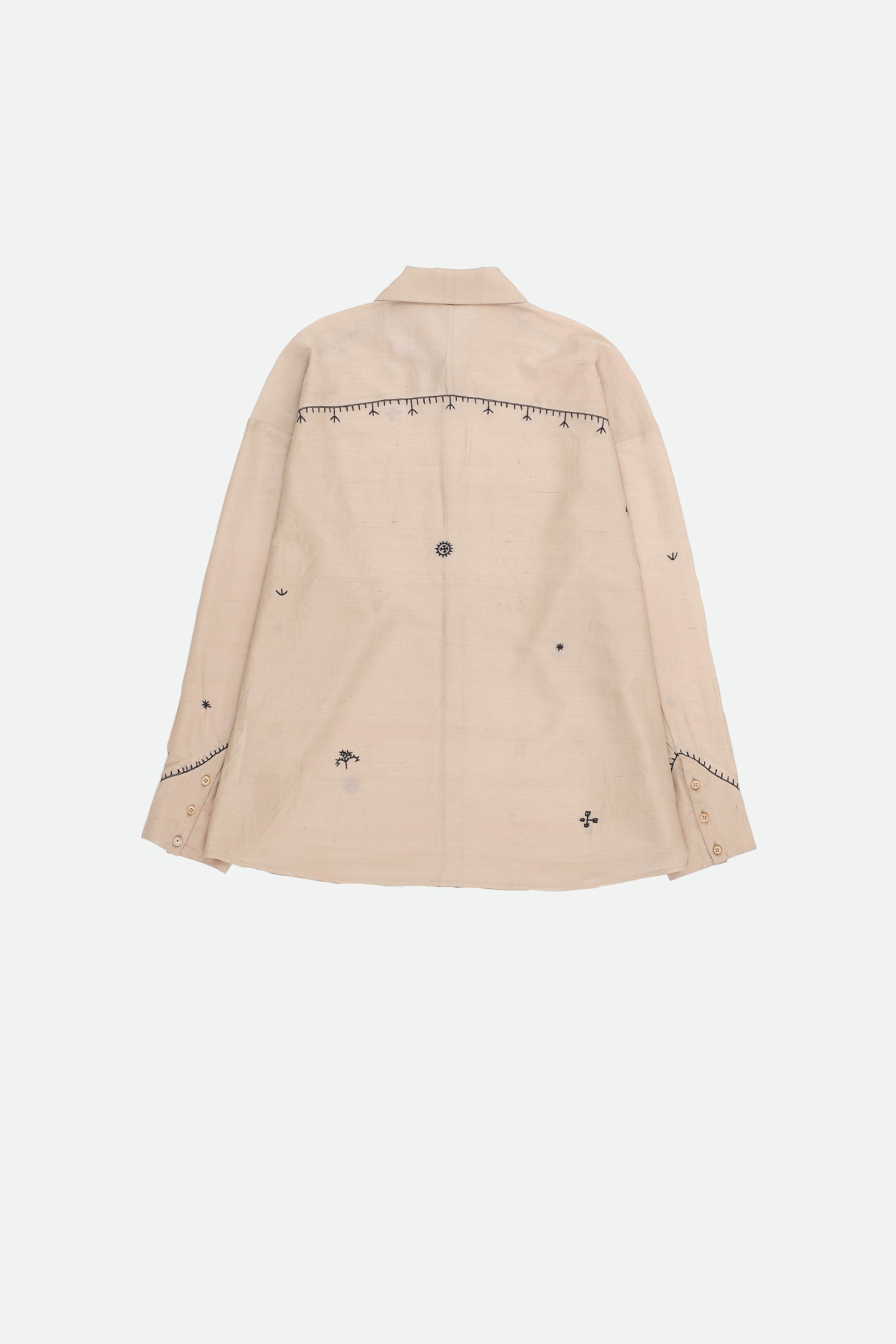 ECRU COTTON & SILK EMBROIDERED SHIRT