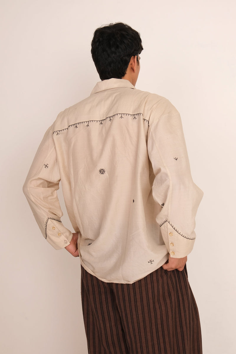 ECRU SILK & WOOL EMBROIDERED SHIRT