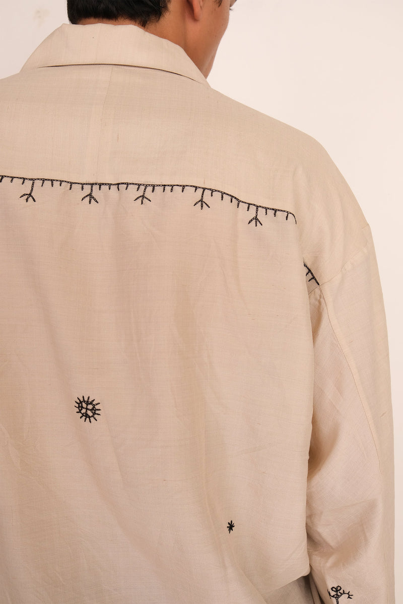 ECRU SILK & WOOL EMBROIDERED SHIRT