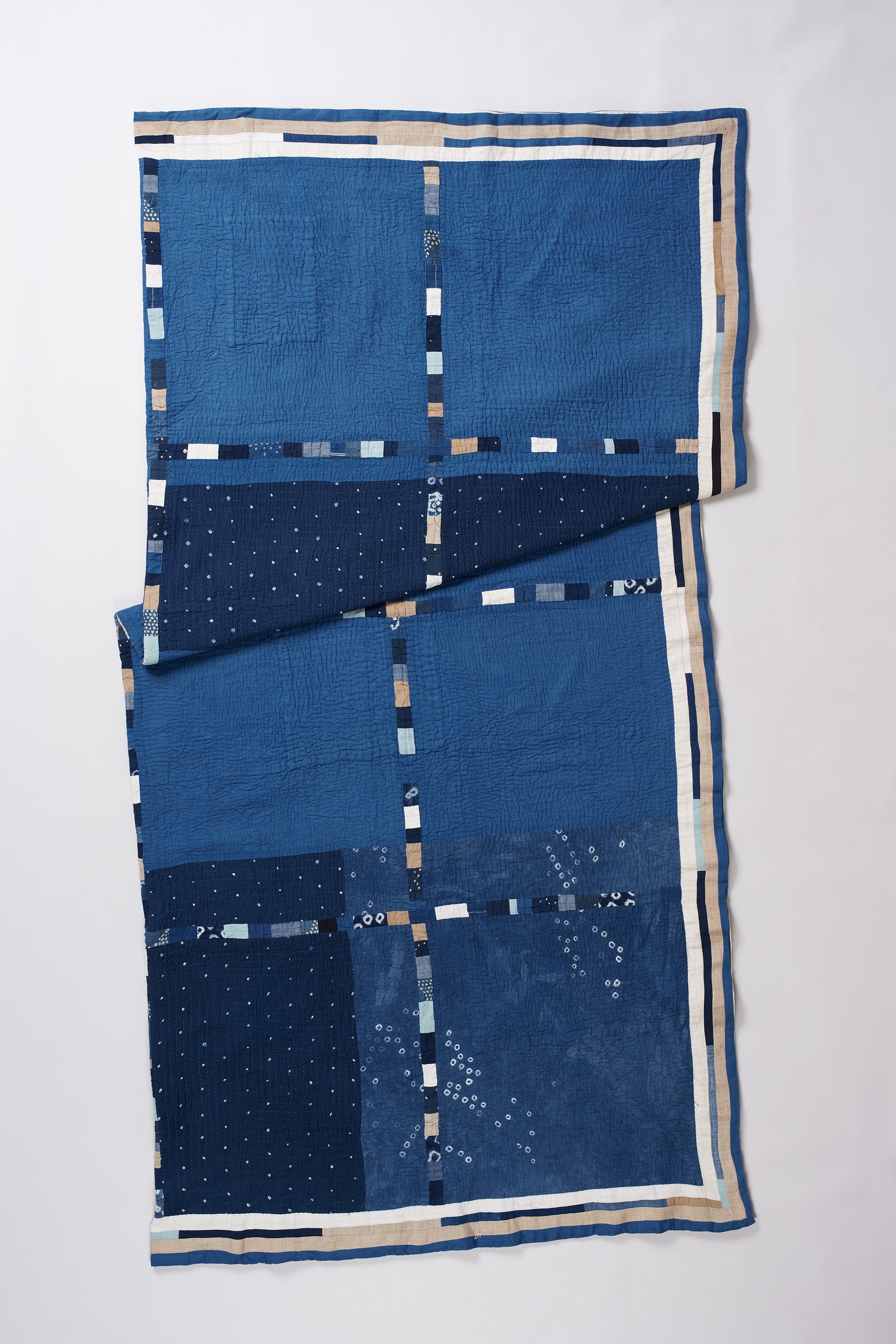 Hand Embroidered Patchwork Quilt in Shades Of Indigo