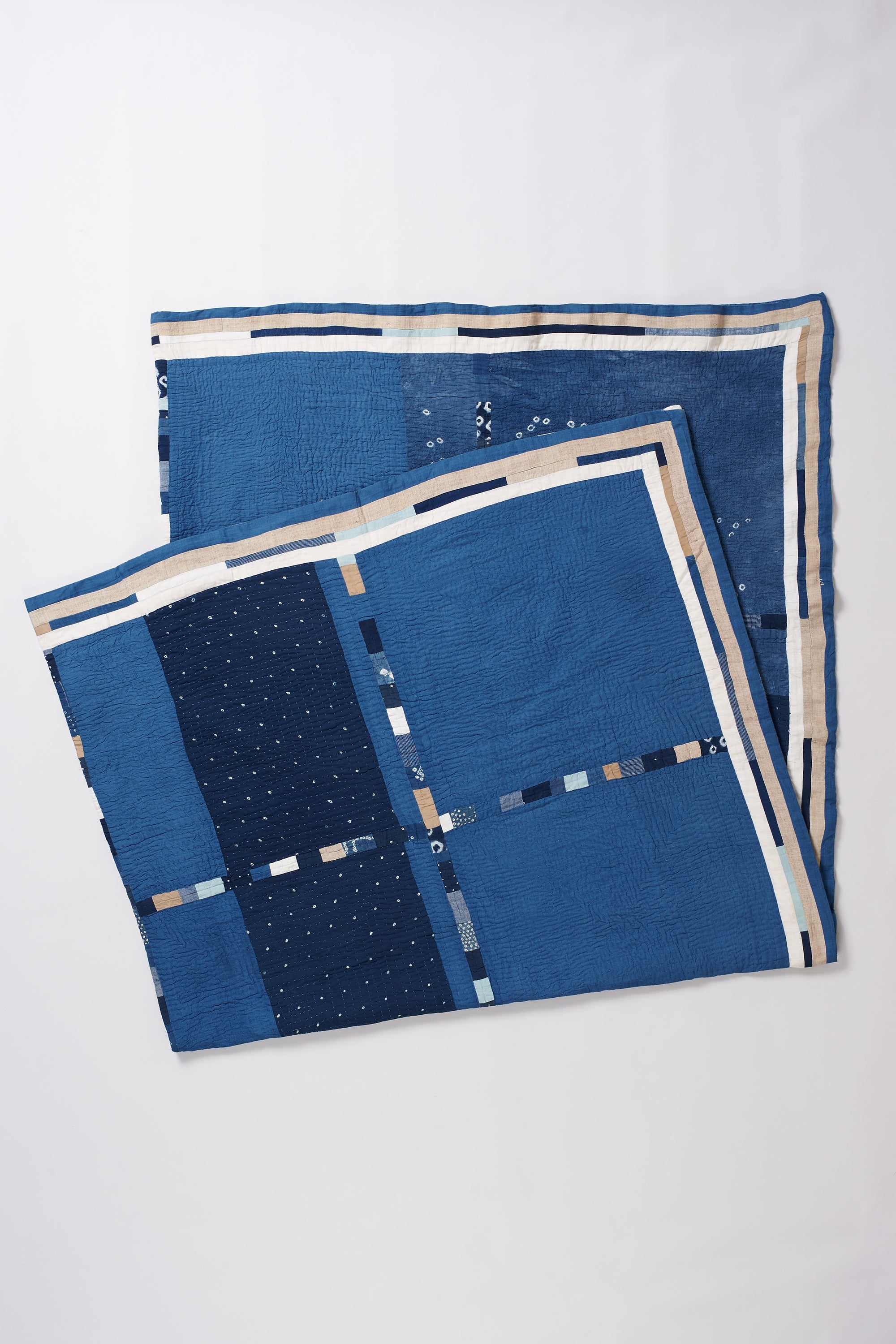 Hand Embroidered Patchwork Quilt in Shades Of Indigo