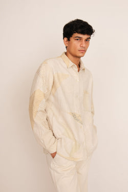 ECRU PATCHWORK COTTON SHIRT