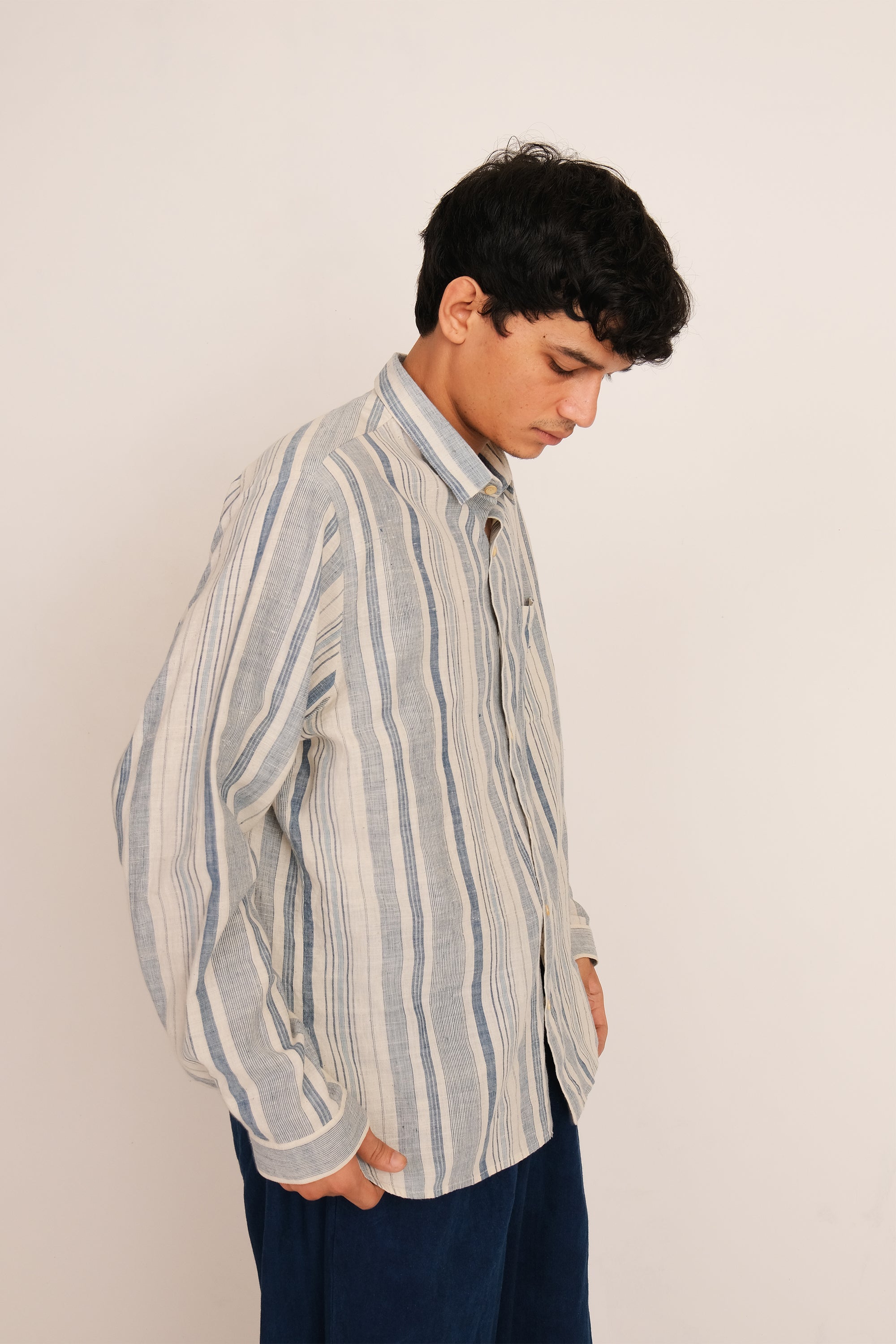 MEDIUM INDIGO YARN DYED COTTON UNISEX SHIRT