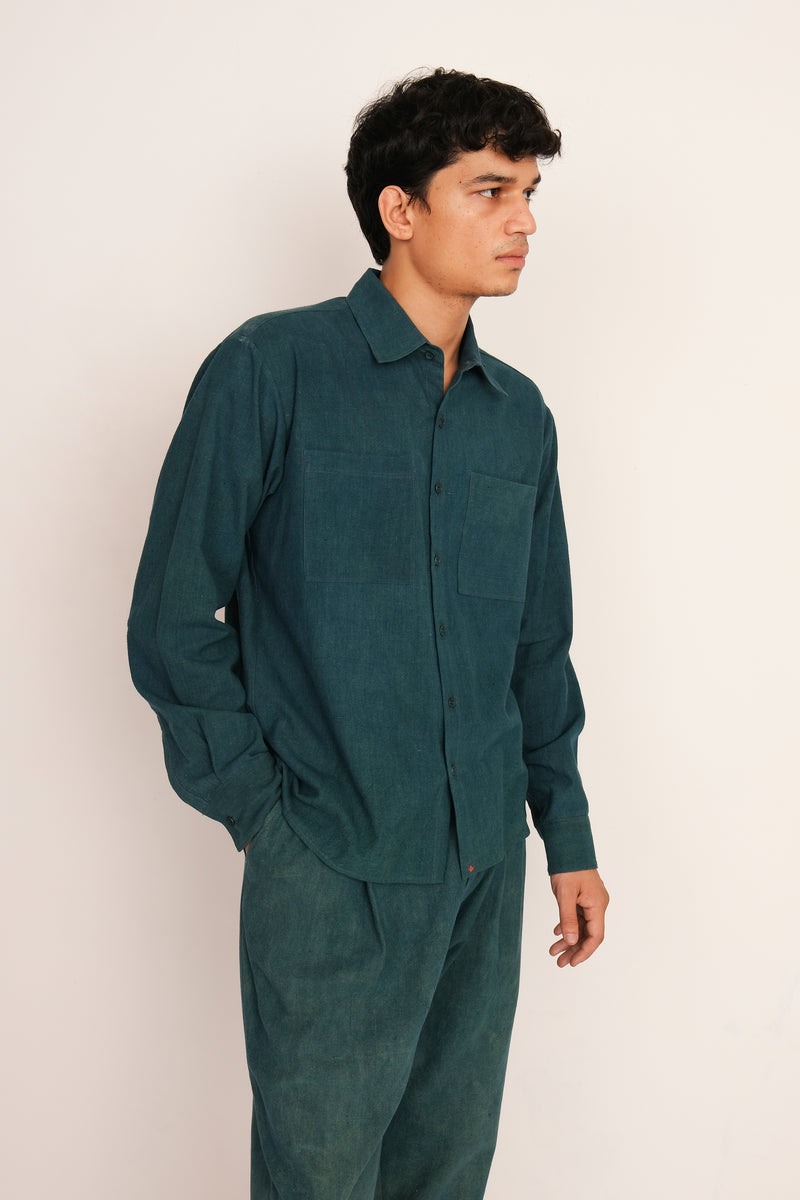 BOTTLE GREEN FINE COTTON SHIRT