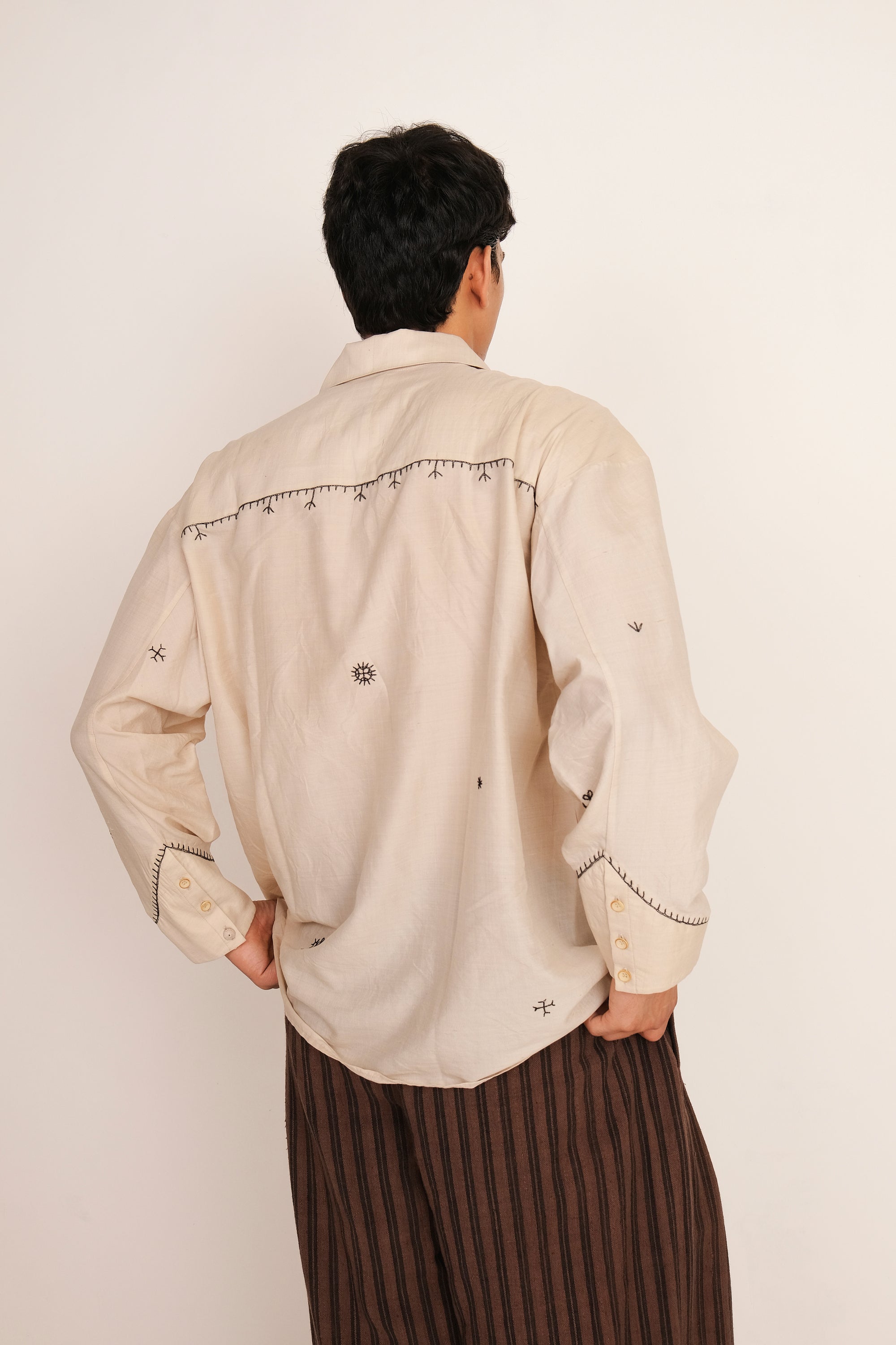 ECRU COTTON & SILK EMBROIDERED SHIRT