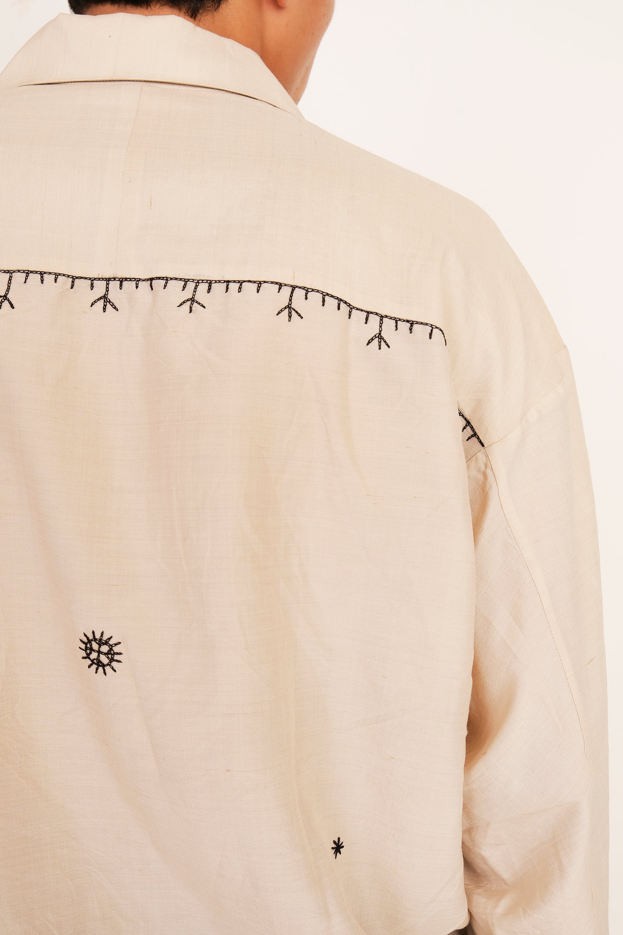 ECRU COTTON & SILK EMBROIDERED SHIRT