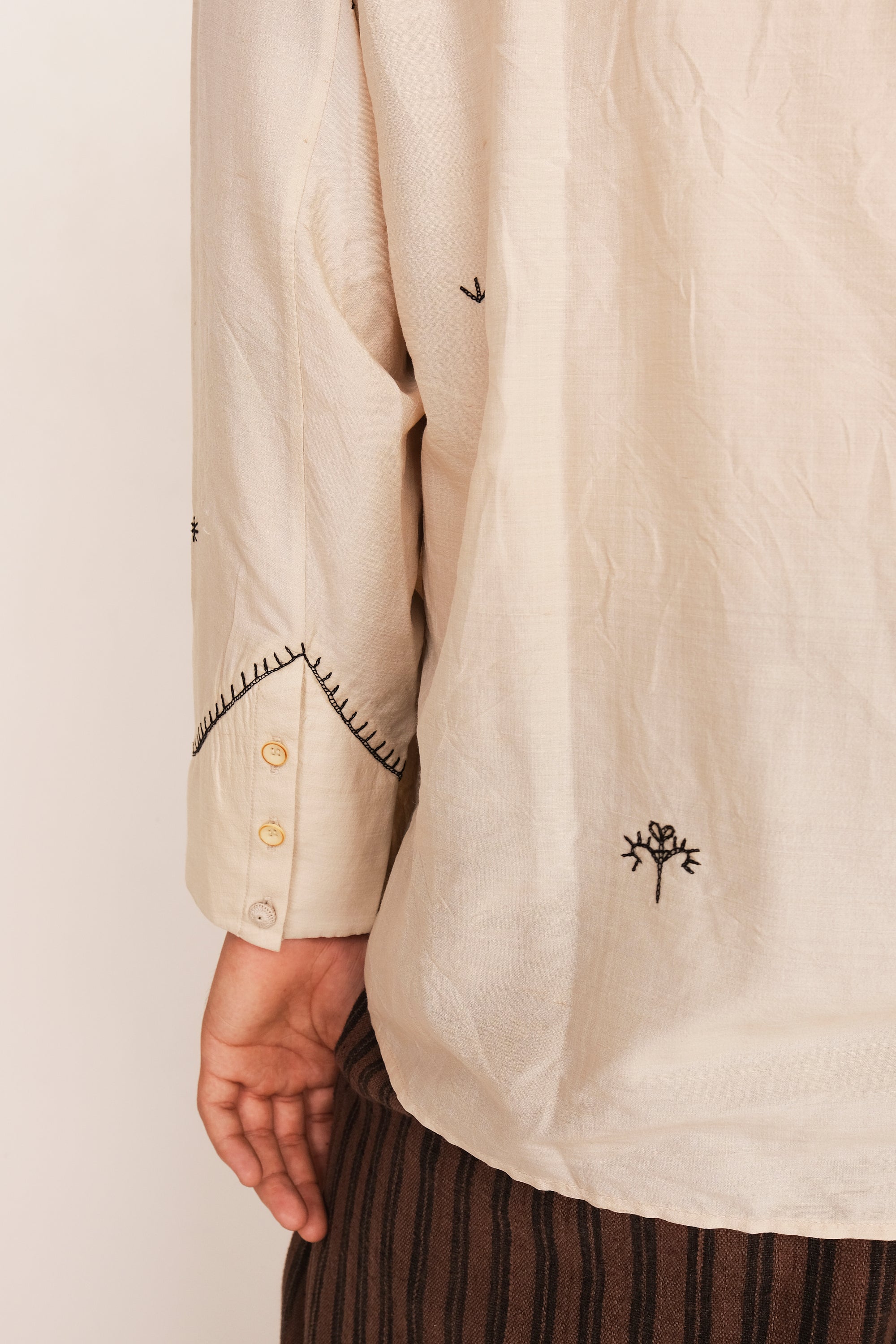 ECRU SILK & WOOL EMBROIDERED SHIRT