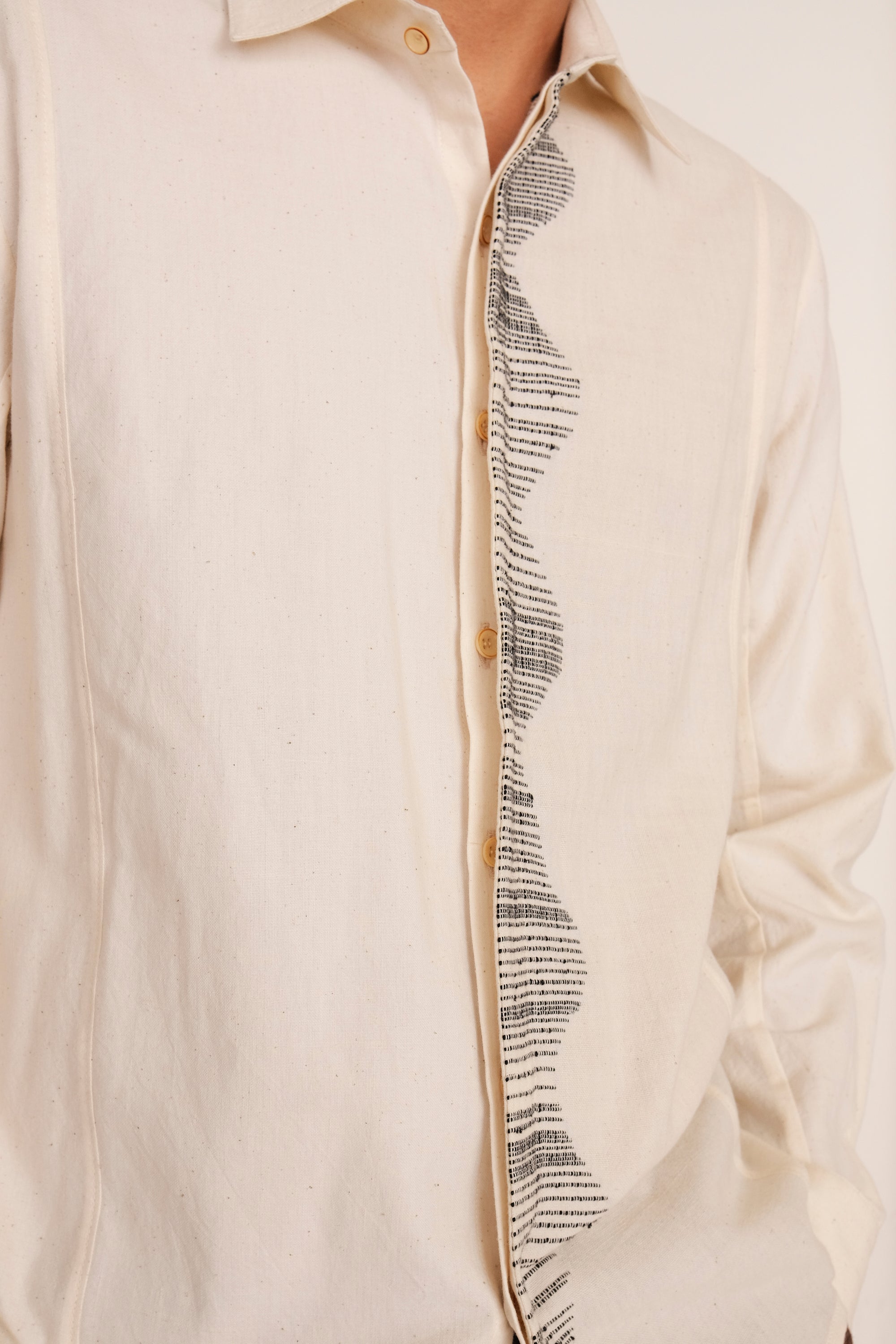 ECRU & BLACK COTTON JAMDANI SHIRT