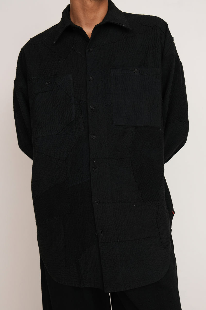 BLACK PATCHWORK STATEMENT OVERSIZED SHIRT