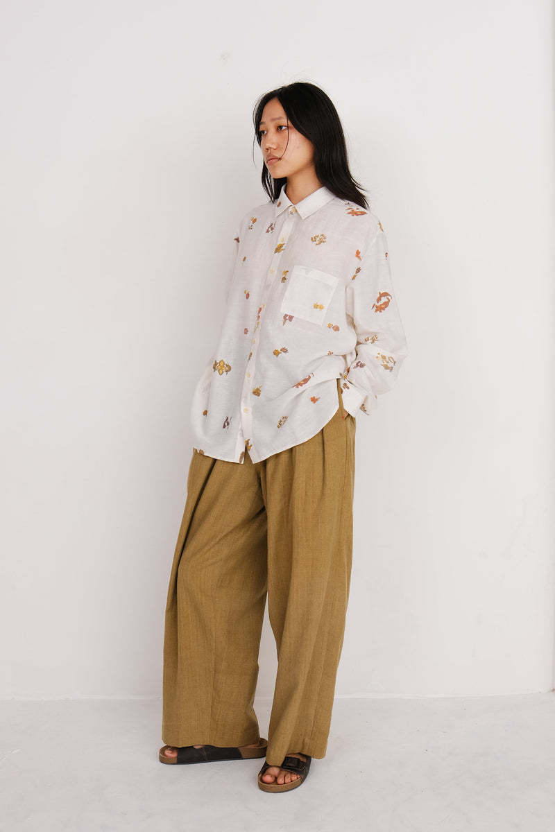 FLAXEN YELLOW PLEATED TROUSERS