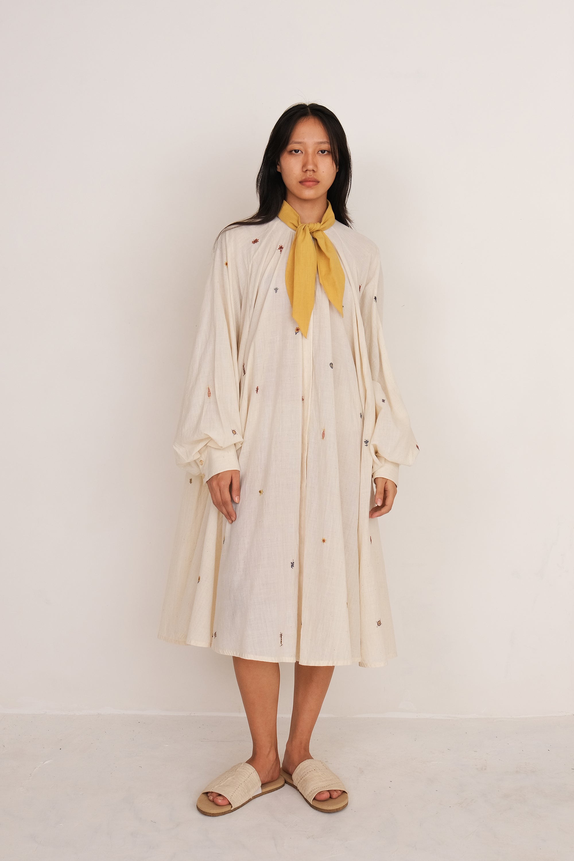 ECRU DRESS WITH HAND EMBROIDERED DETAILS