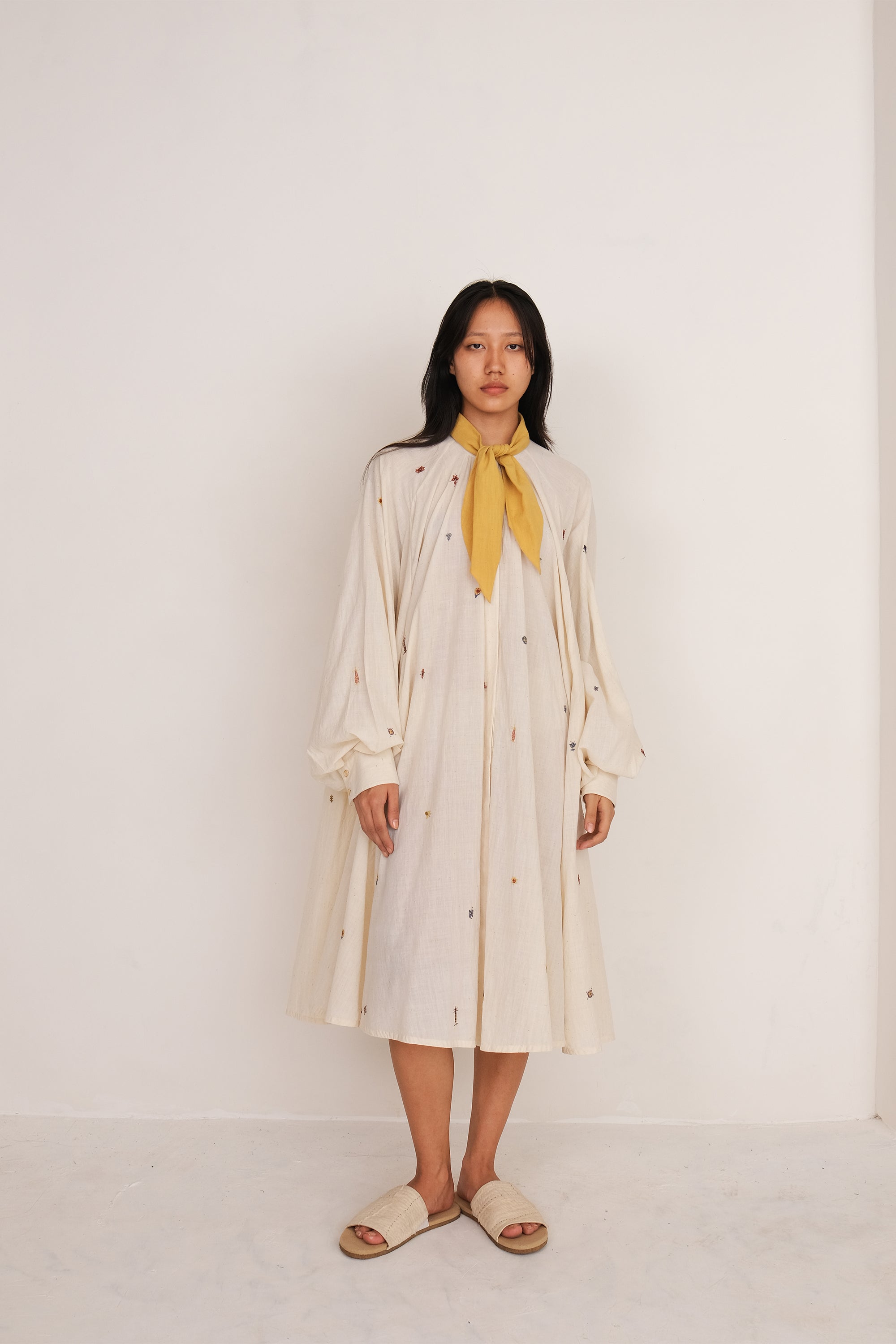 Ecru Dress with Hand Embroidered Motifs