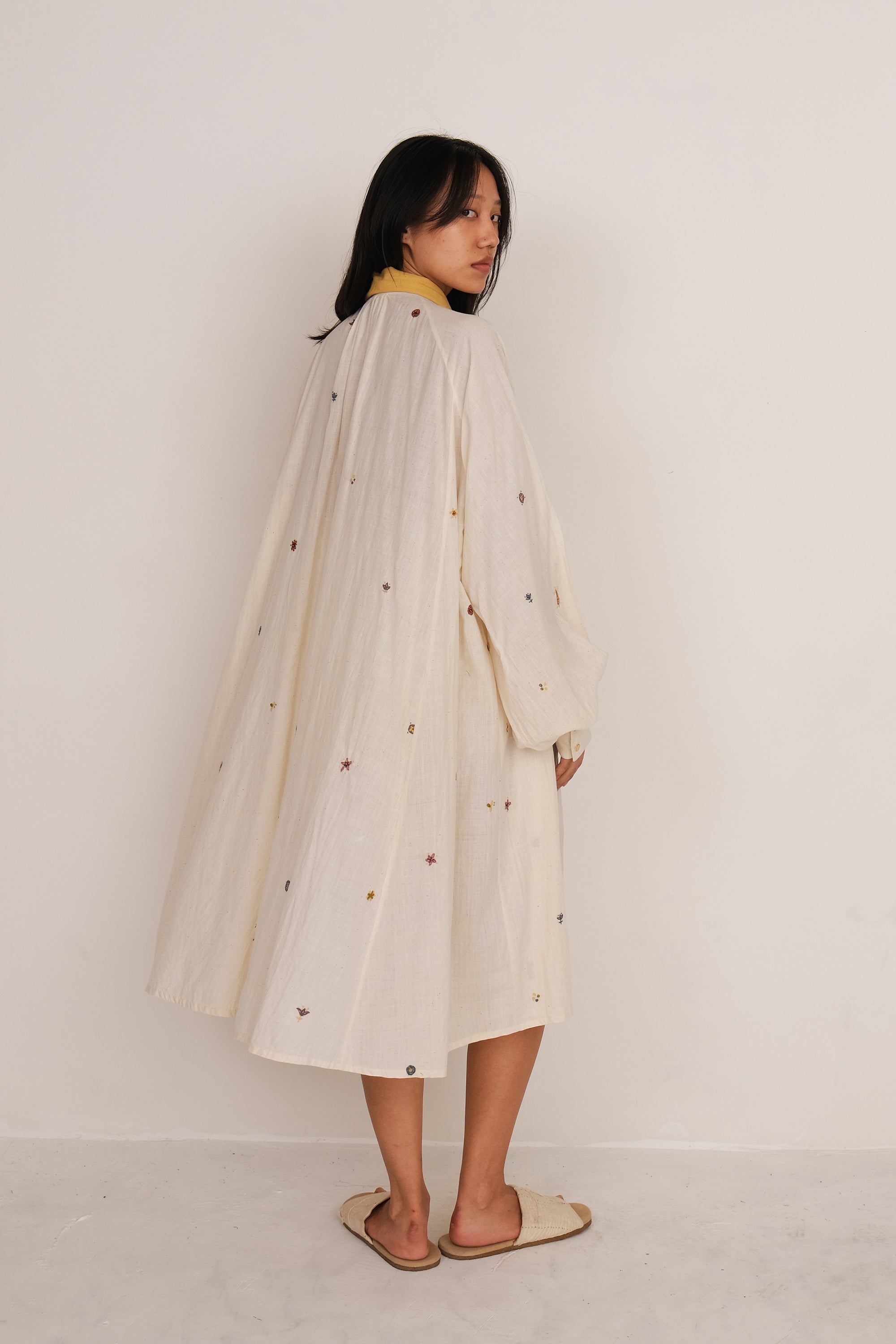 ECRU DRESS WITH HAND EMBROIDERED DETAILS