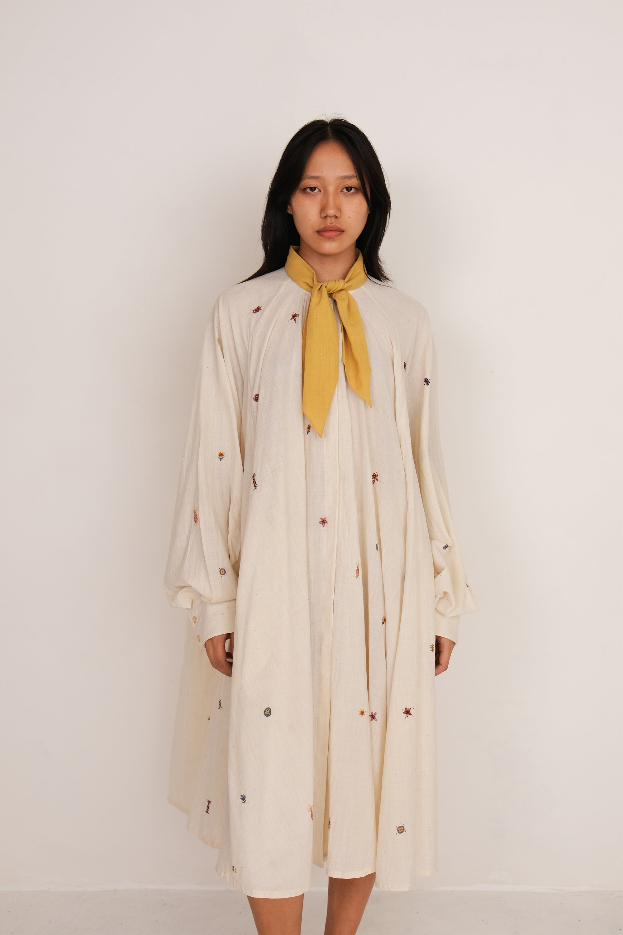 Ecru Dress with Hand Embroidered Motifs