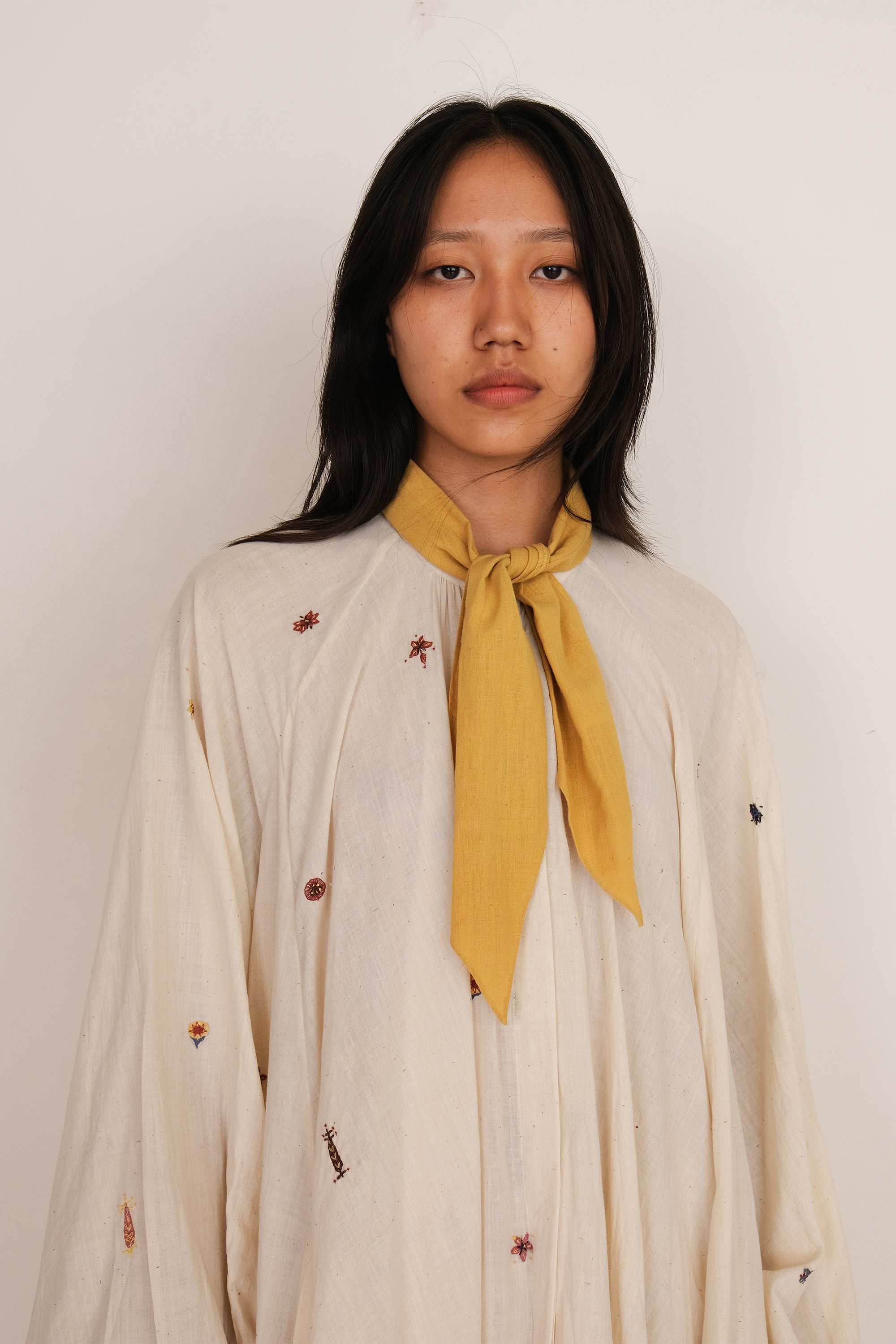 ECRU DRESS WITH HAND EMBROIDERED DETAILS