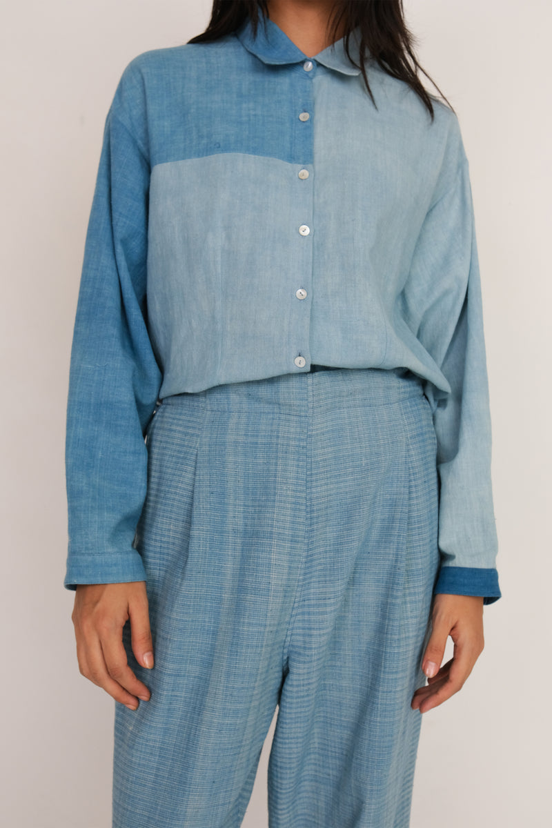 PATCHWORK SHIRT IN SHADES OF INDIGO