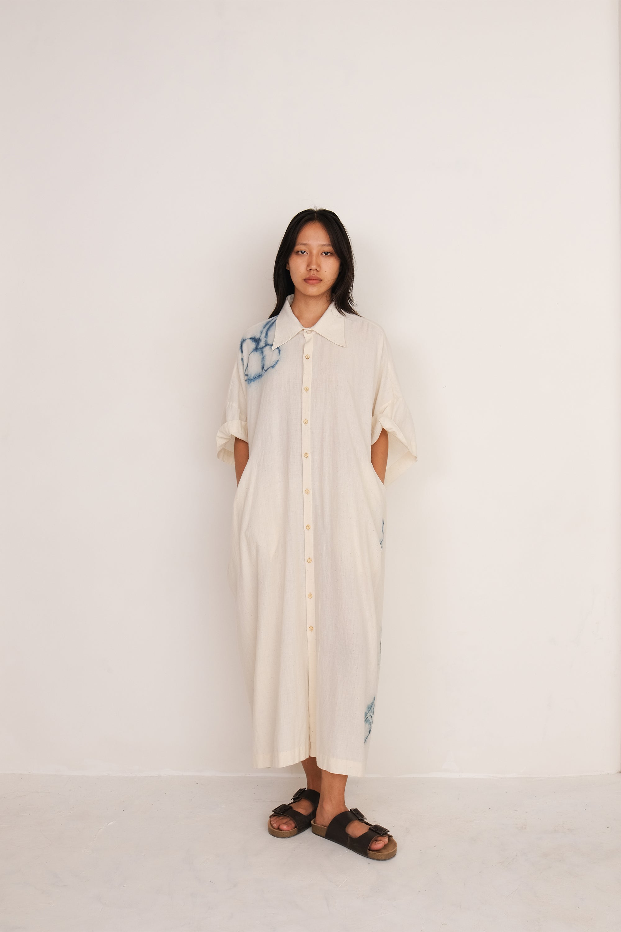 ECRU SHIBORI COTTON KAFTAN SHIRT