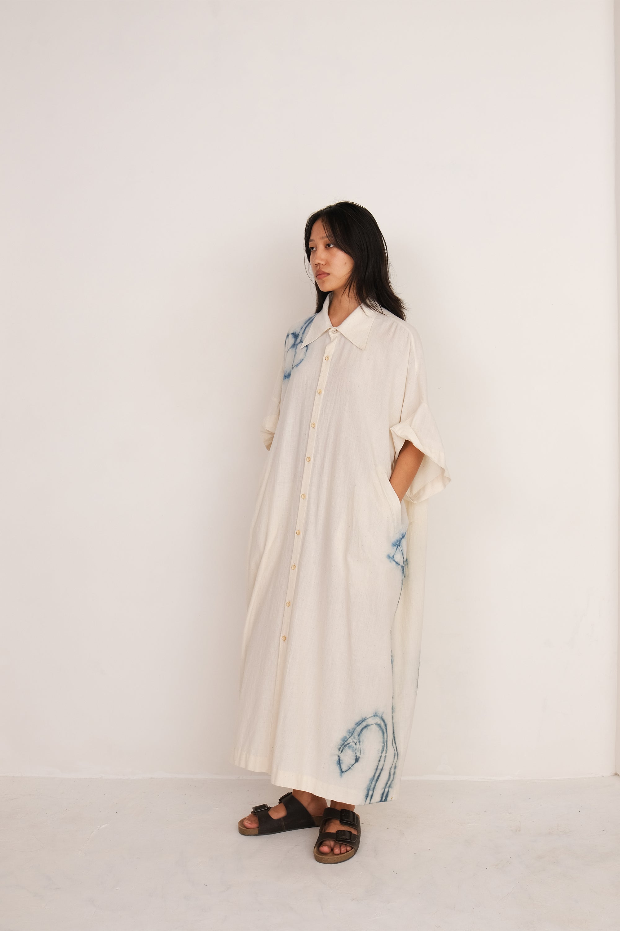 ECRU SHIBORI COTTON KAFTAN SHIRT