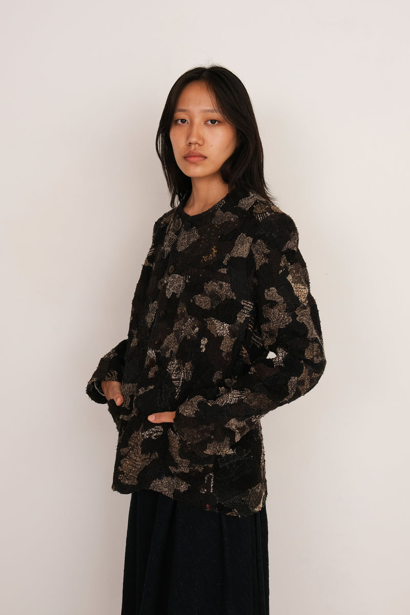 STRAIGHT PATCHWORK JACKET IN CHARCOAL