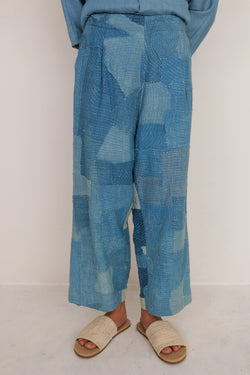 INDIGO DYED PATCHWORK PANTS