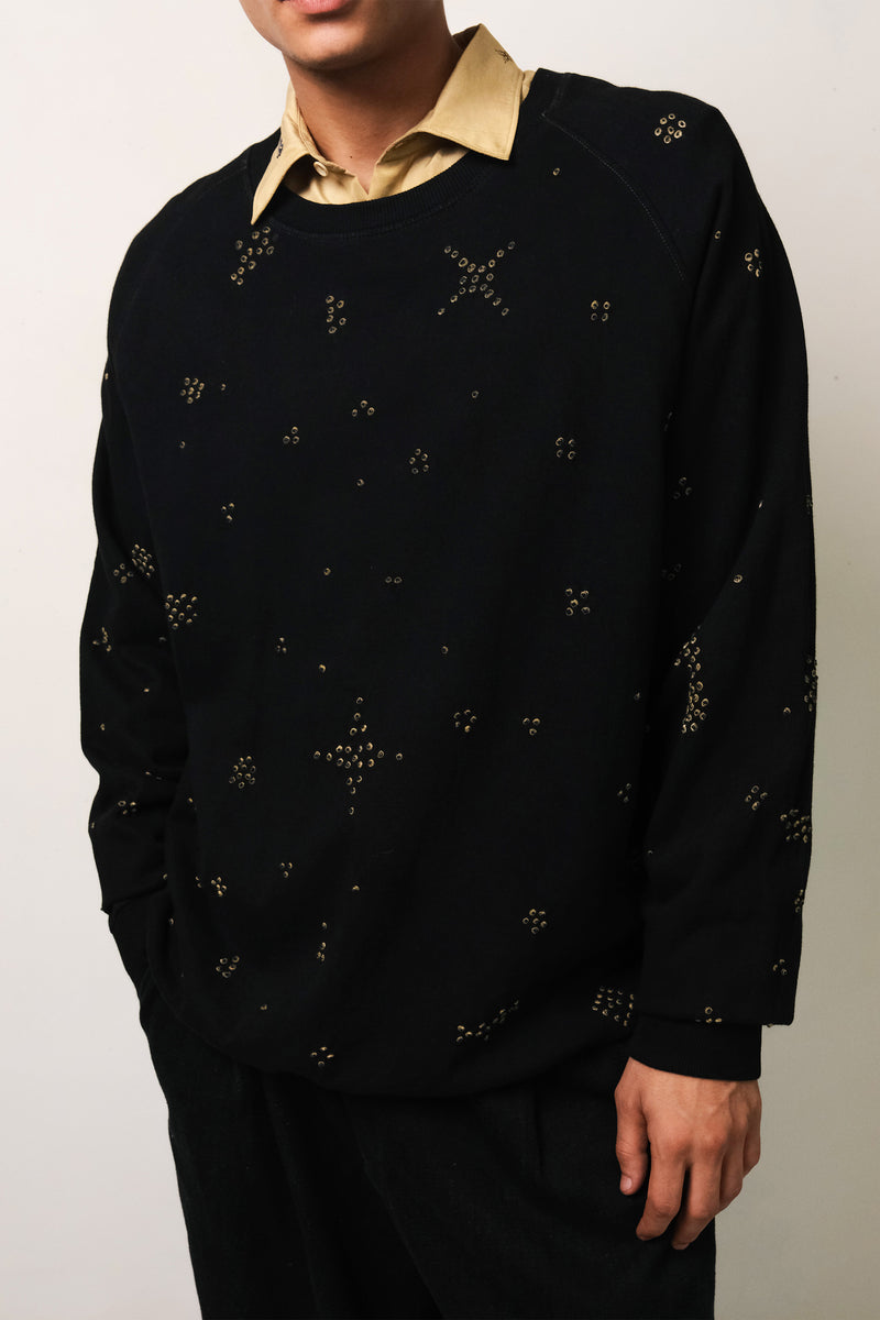 BLACK BANDHANI COTTON SWEATSHIRT