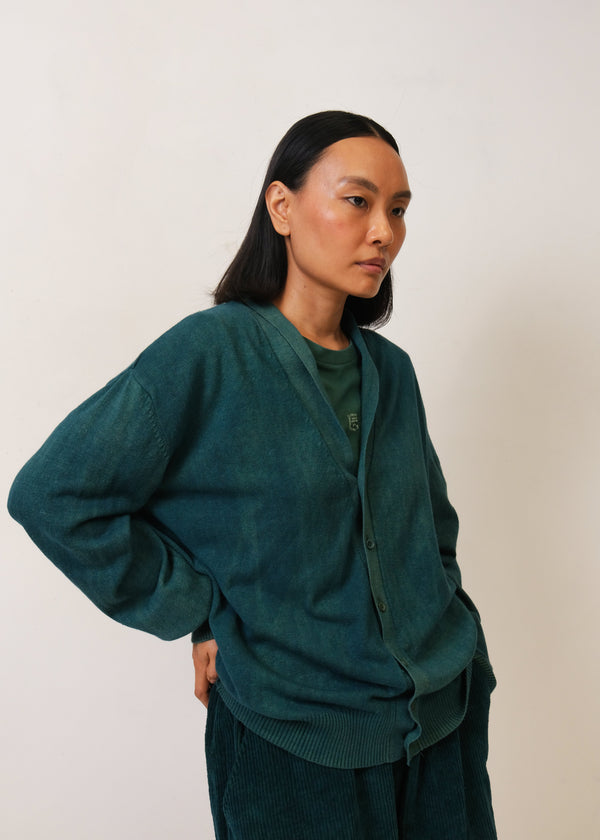 BOTTLE GREEN SOLID MERINO & PASHMINA WOOL CARDIGAN