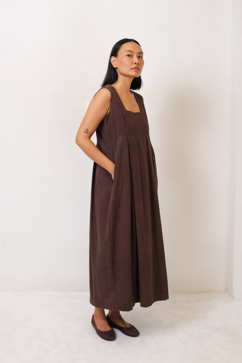 BURNT UMBER SOLID STATEMENT DRESS