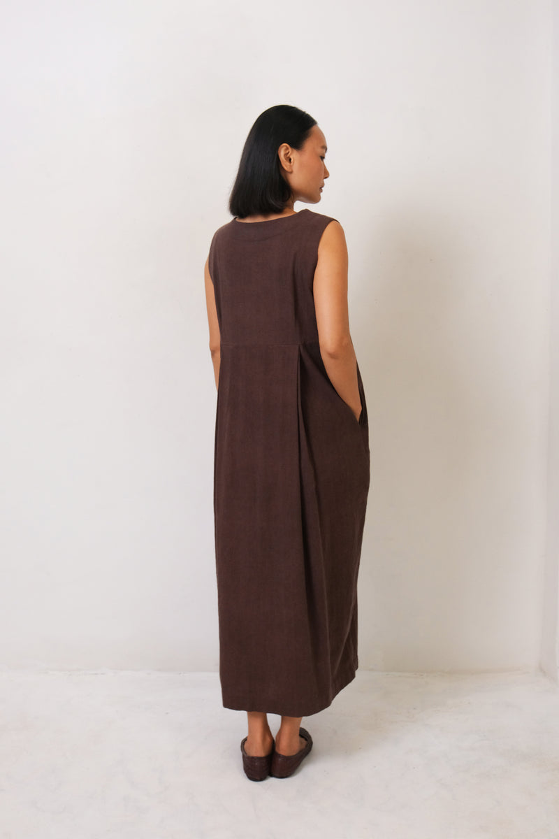 BURNT UMBER SOLID STATEMENT DRESS