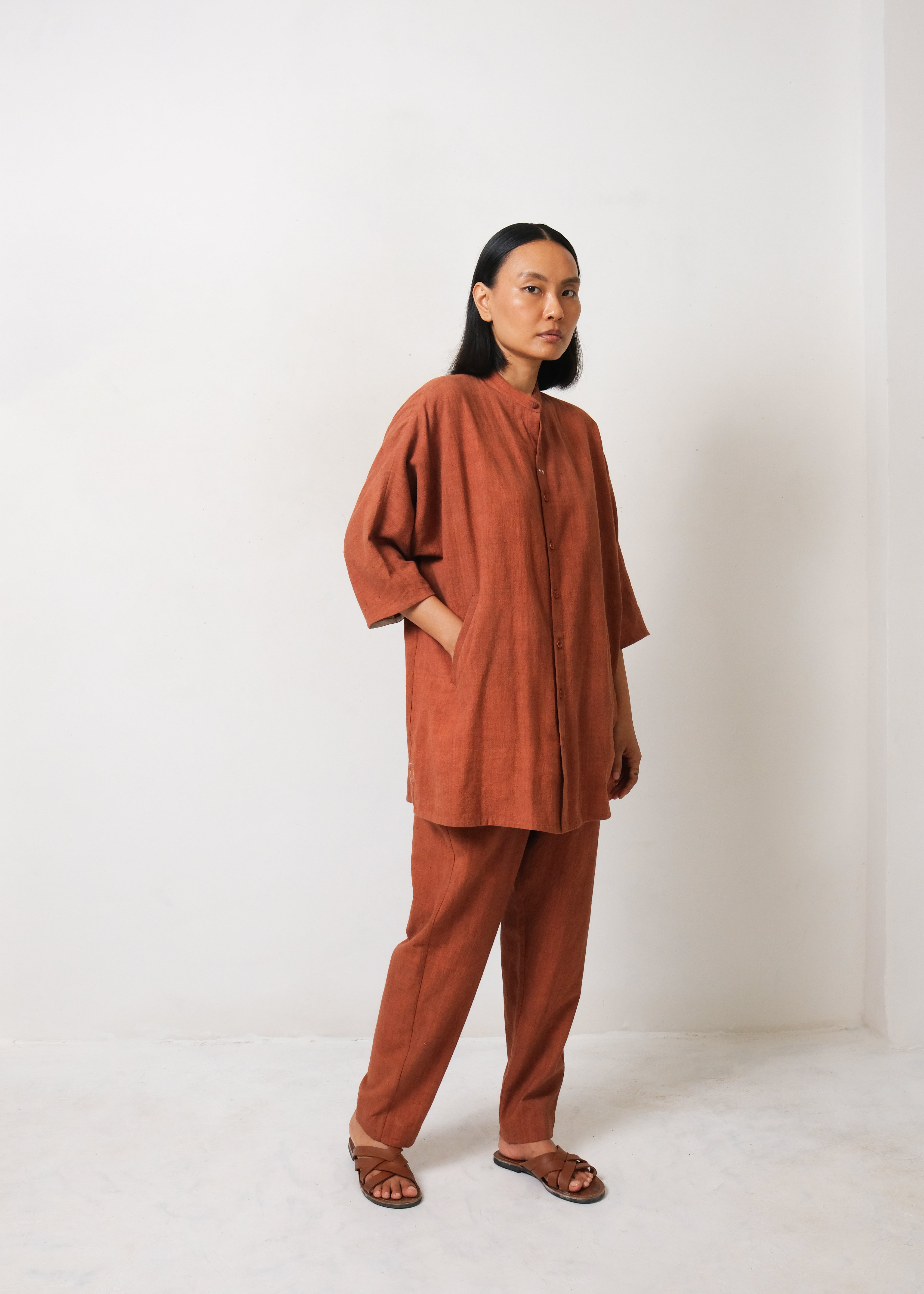 BRICK RED ORGANIC COTTON STRING PANT