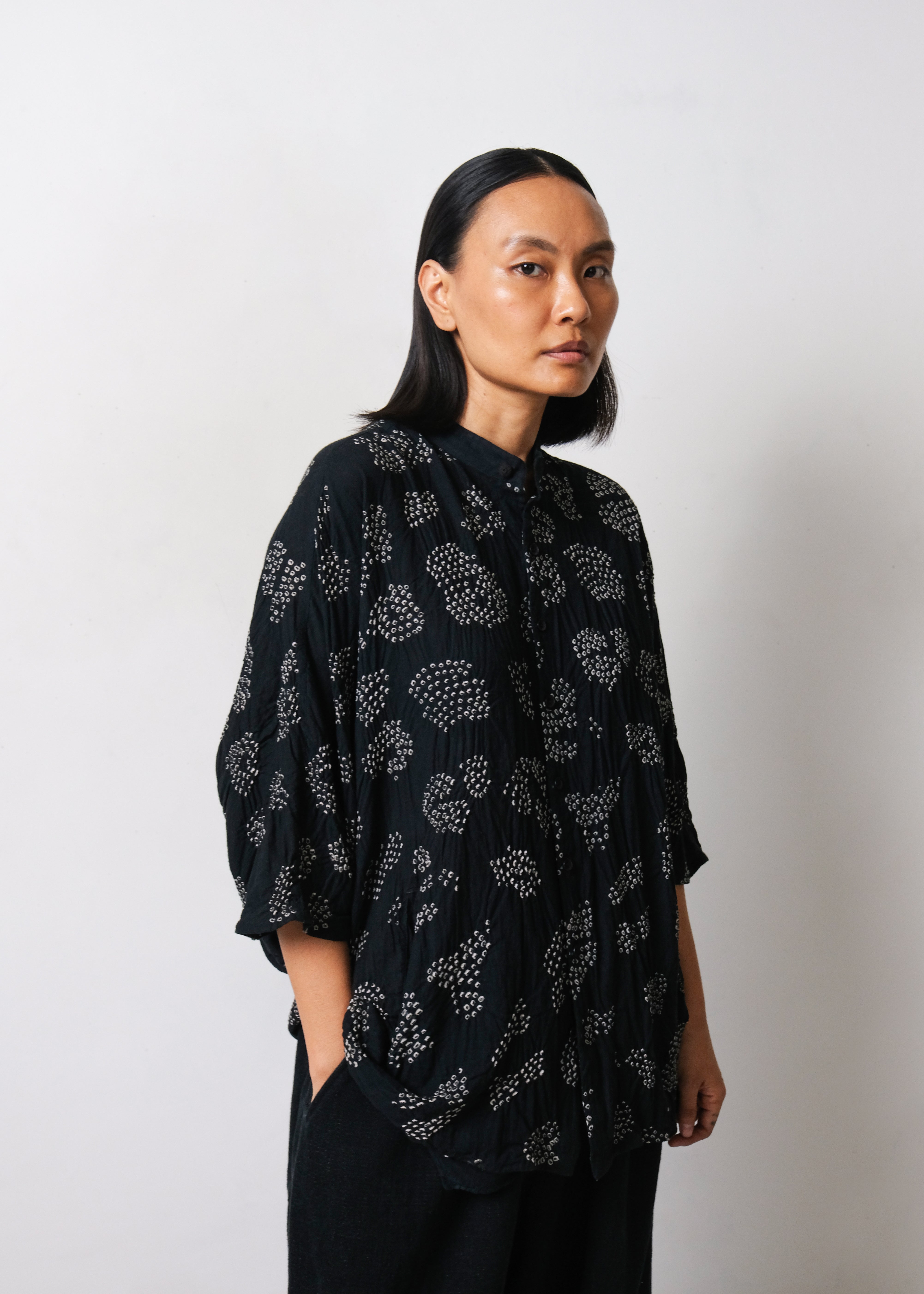 BLACK FINE COTTON BANDHANI SHIRT