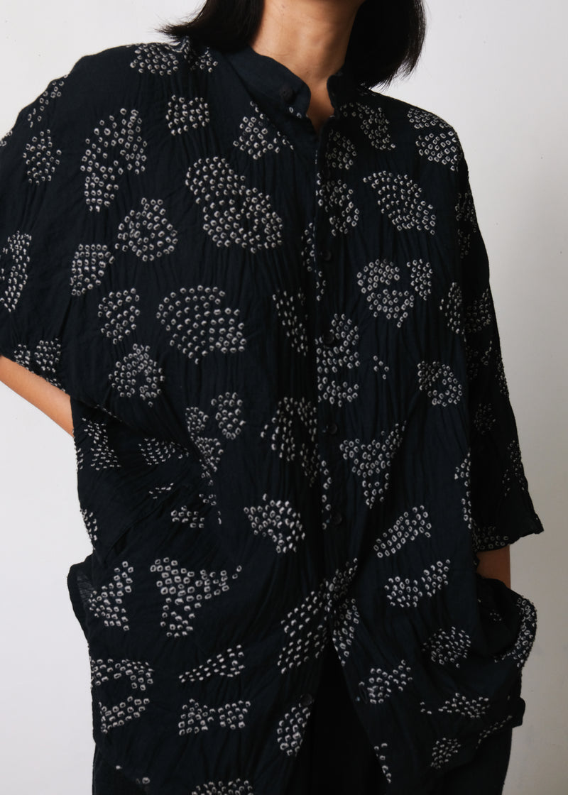 BLACK FINE COTTON BANDHANI SHIRT