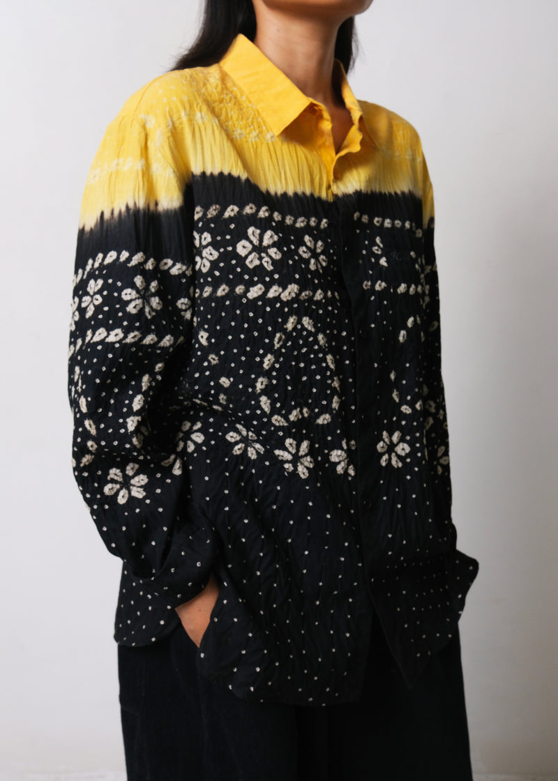 BLACK & YELLOW BANDHANI SHIRT