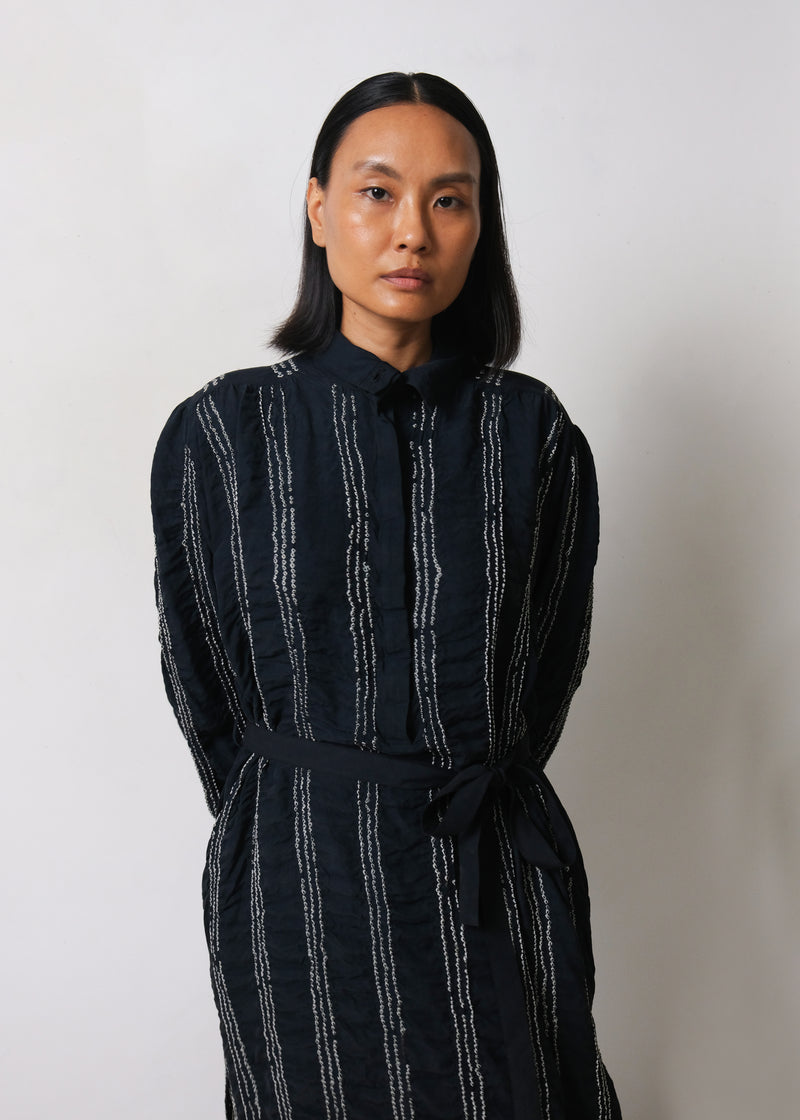 BLACK SILK WOMEN'S DRESS IN BANDHANI STRIPES