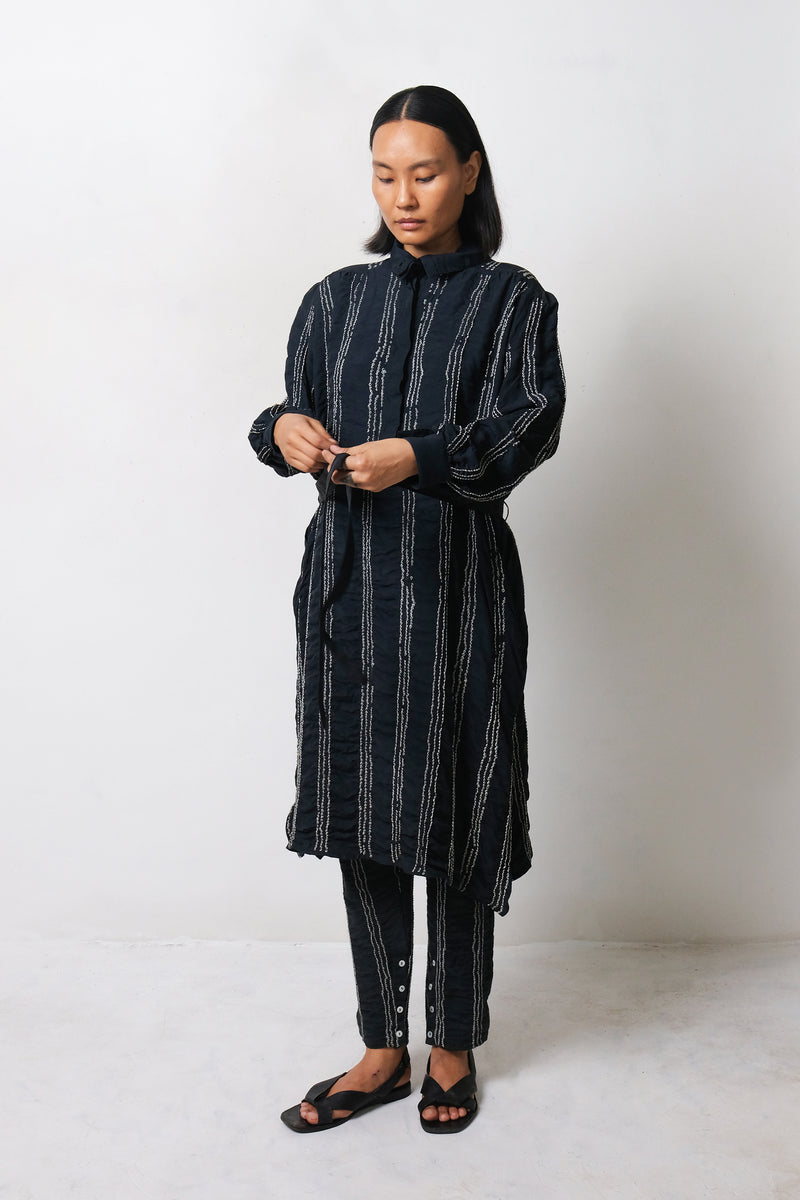 BLACK SILK WOMEN'S DRESS IN BANDHANI STRIPES