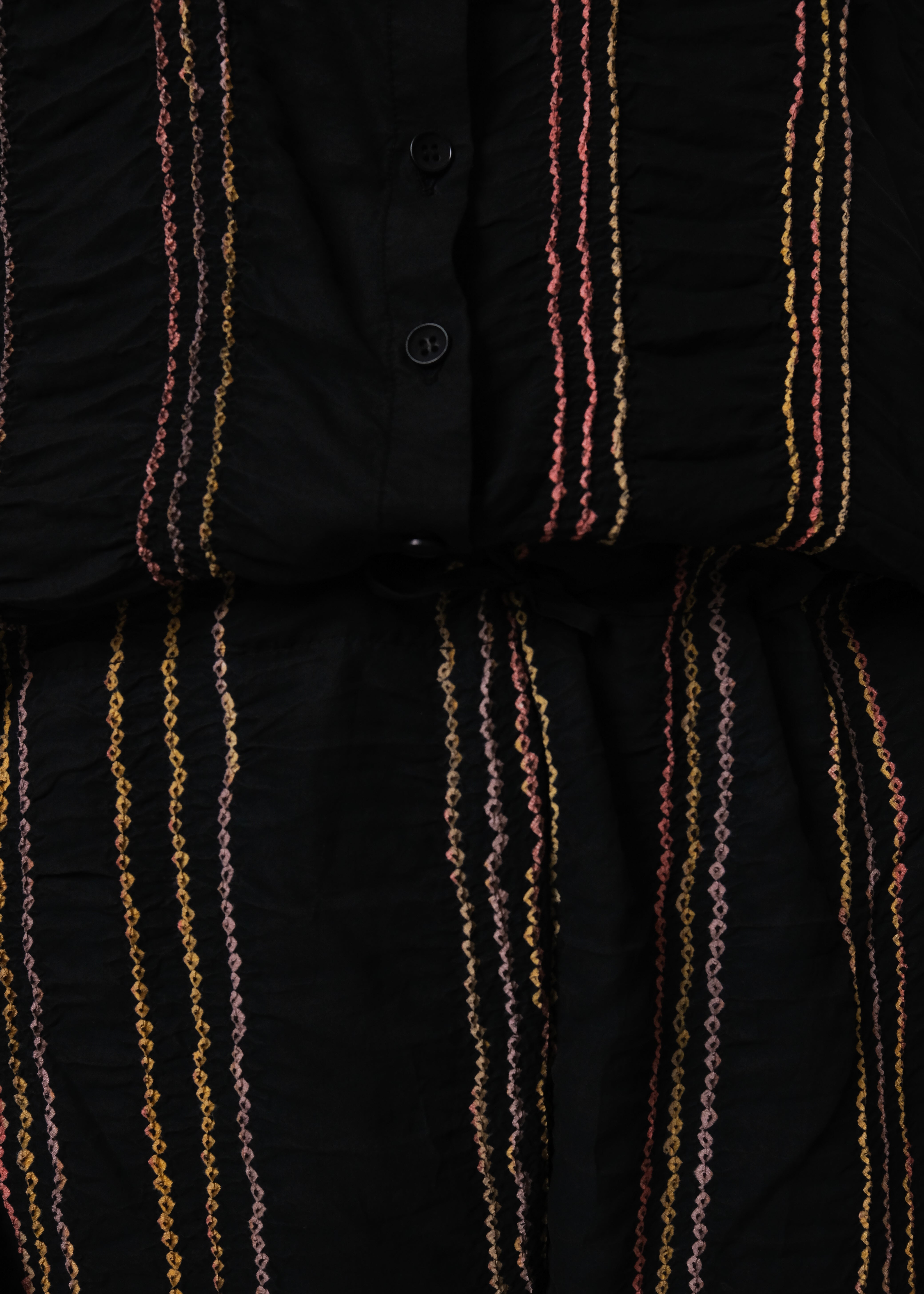 BLACK TROUSERS IN MULTI COLOURED BANDHANI STRIPES