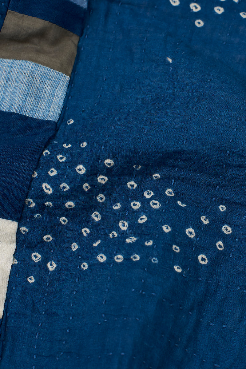 HAND EMBROIDERED PATCHWORK QUILT IN SHADES OF INDIGO