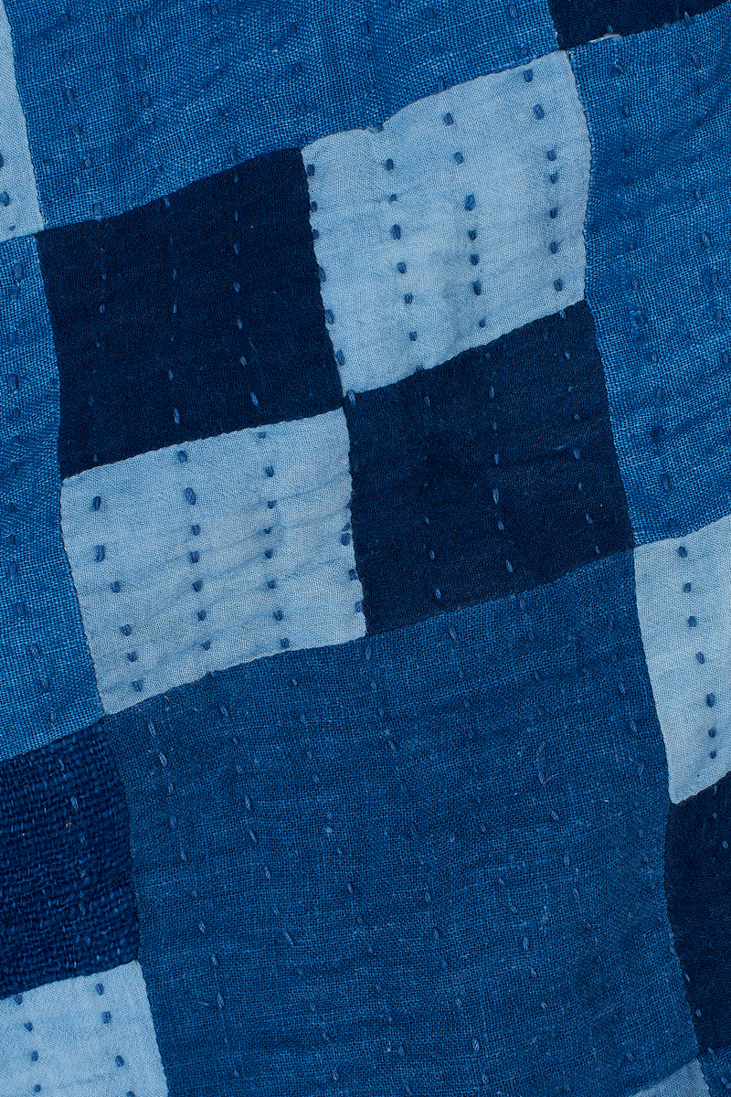 HAND EMBROIDERED PATCHWORK QUILT IN SHADES OF INDIGO